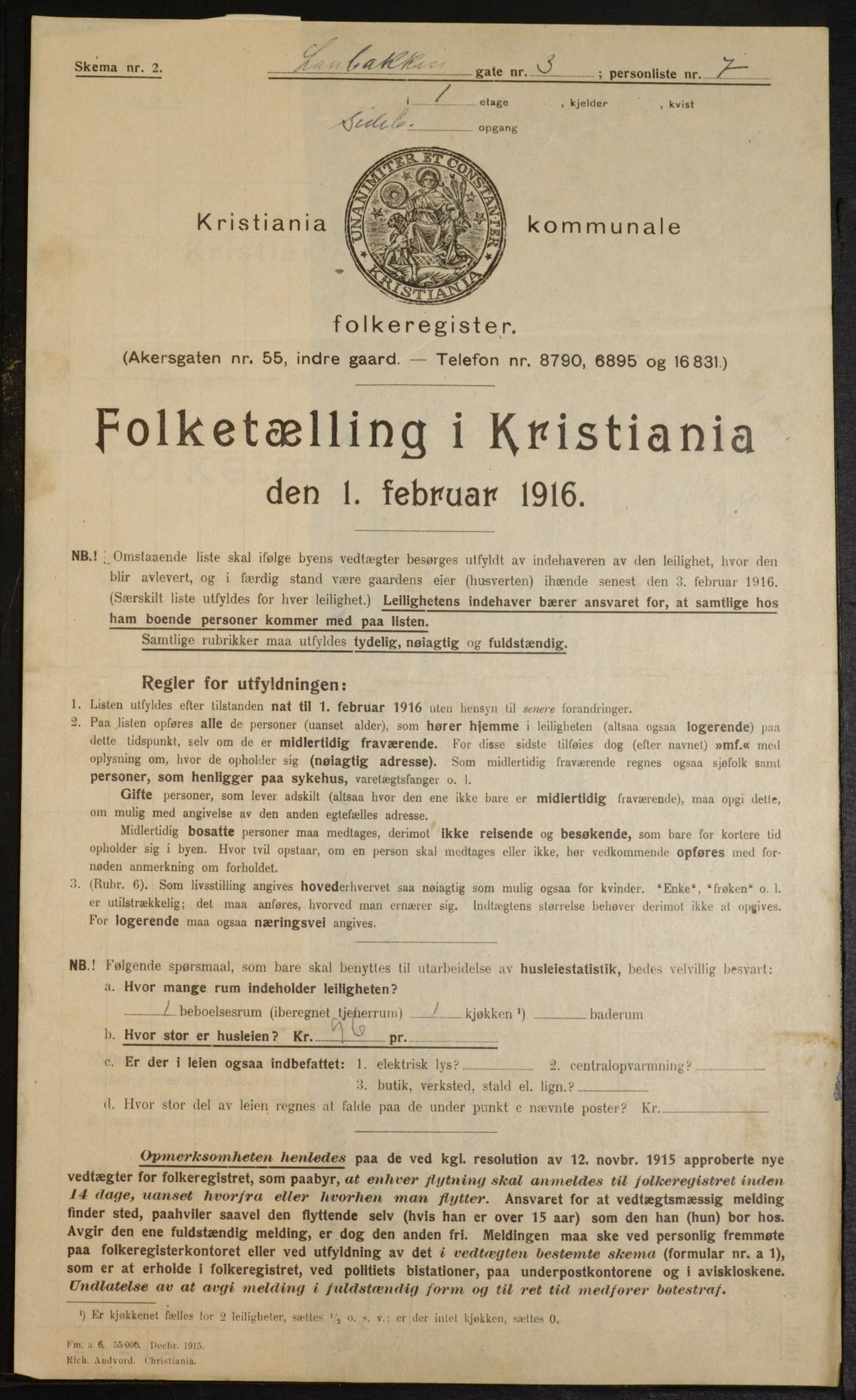 OBA, Municipal Census 1916 for Kristiania, 1916, p. 57474