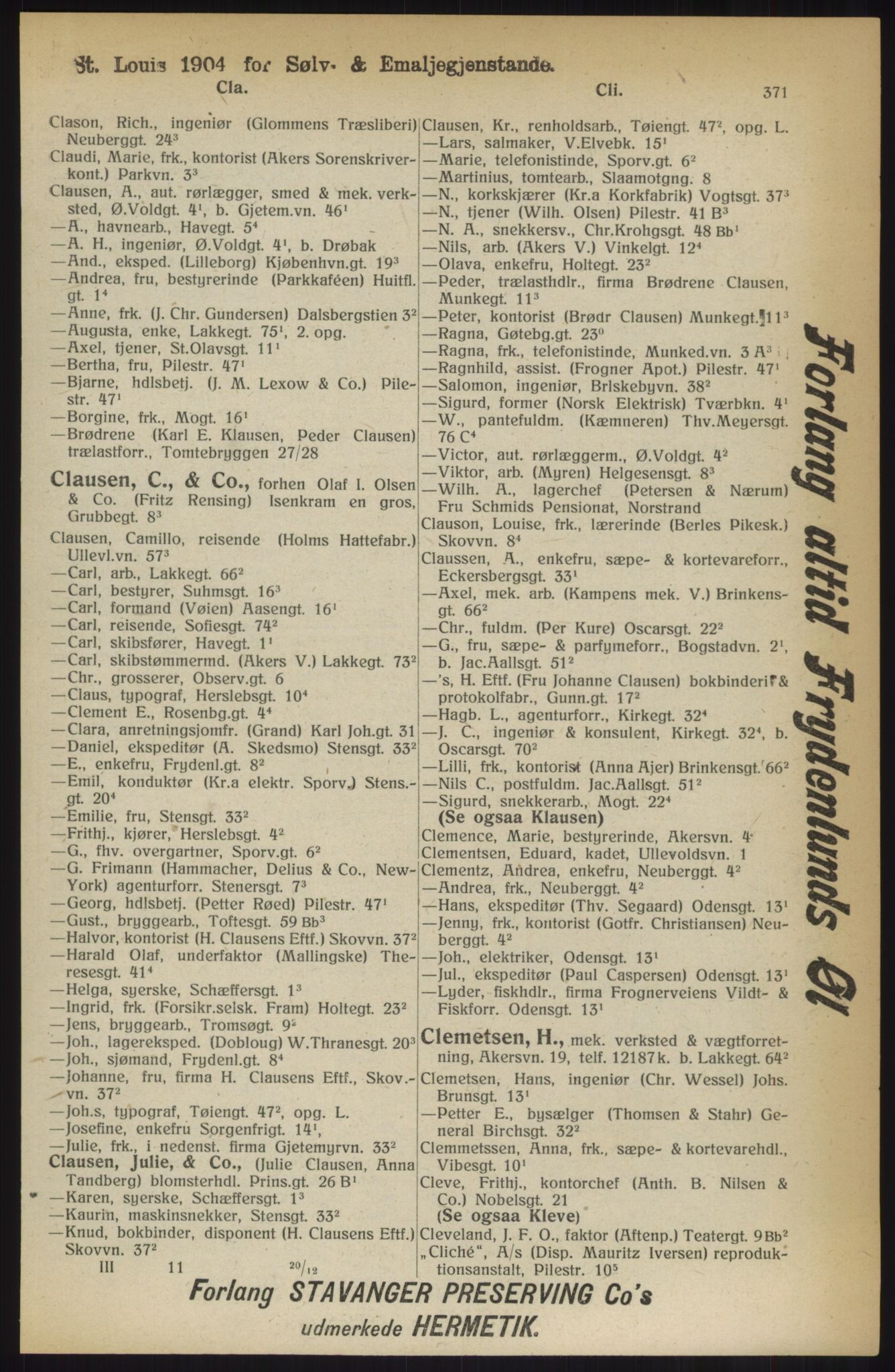 Kristiania/Oslo adressebok, PUBL/-, 1914, p. 371