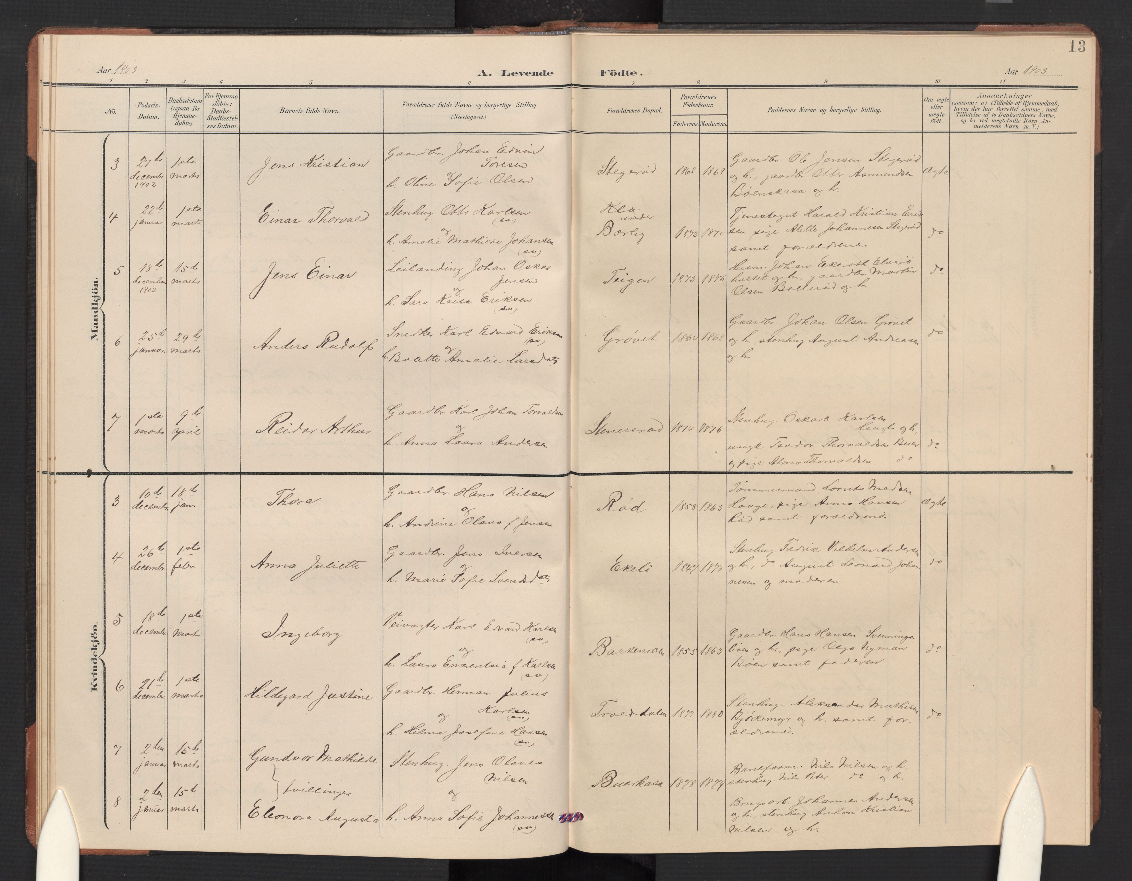 Idd prestekontor Kirkebøker, SAO/A-10911/G/Gc/L0001: Parish register (copy) no. III 1, 1901-1910, p. 13