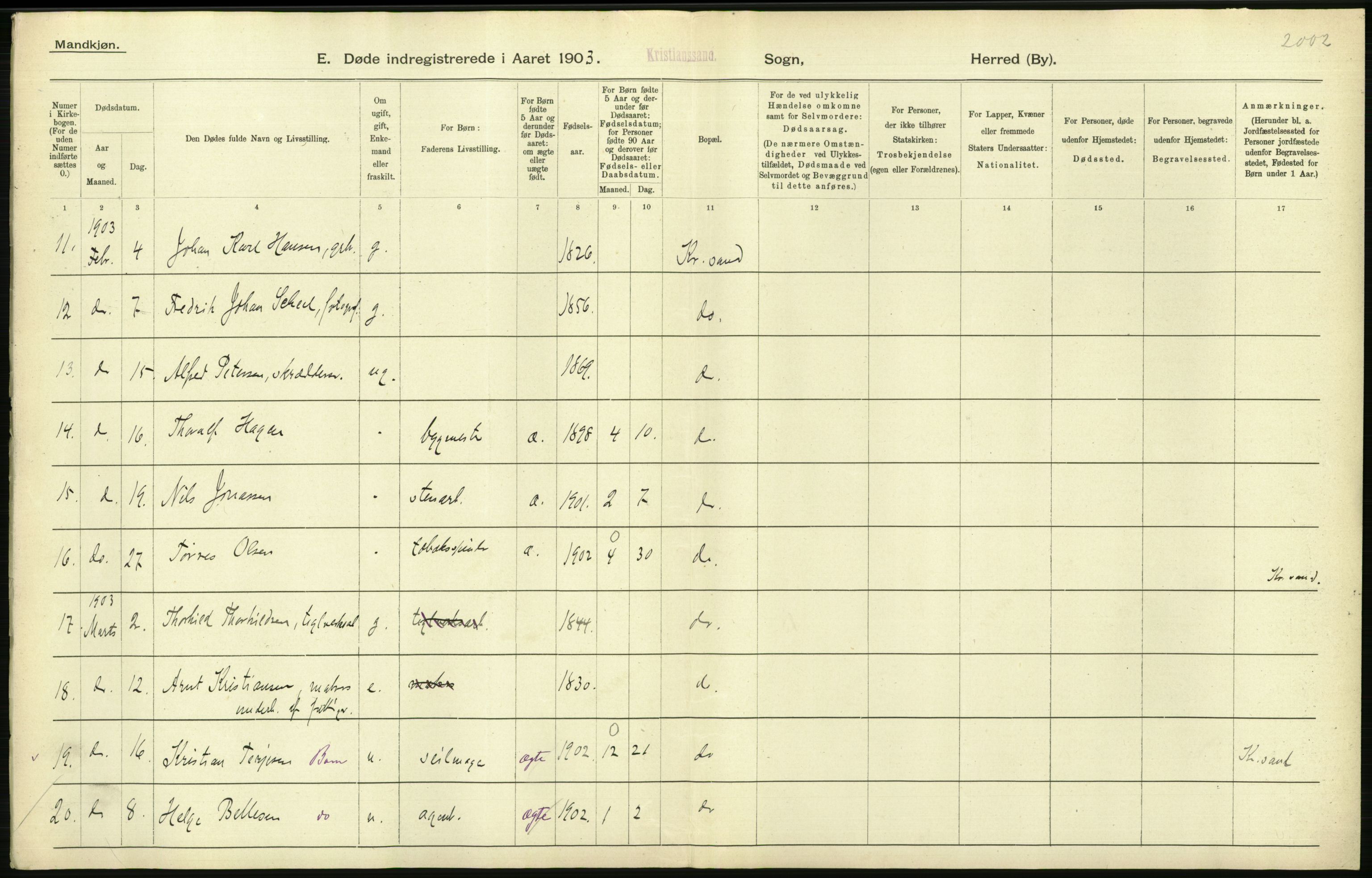 Statistisk sentralbyrå, Sosiodemografiske emner, Befolkning, AV/RA-S-2228/D/Df/Dfa/Dfaa/L0011: Lister og Mandal amt: Fødte, gifte, døde, 1903, p. 550