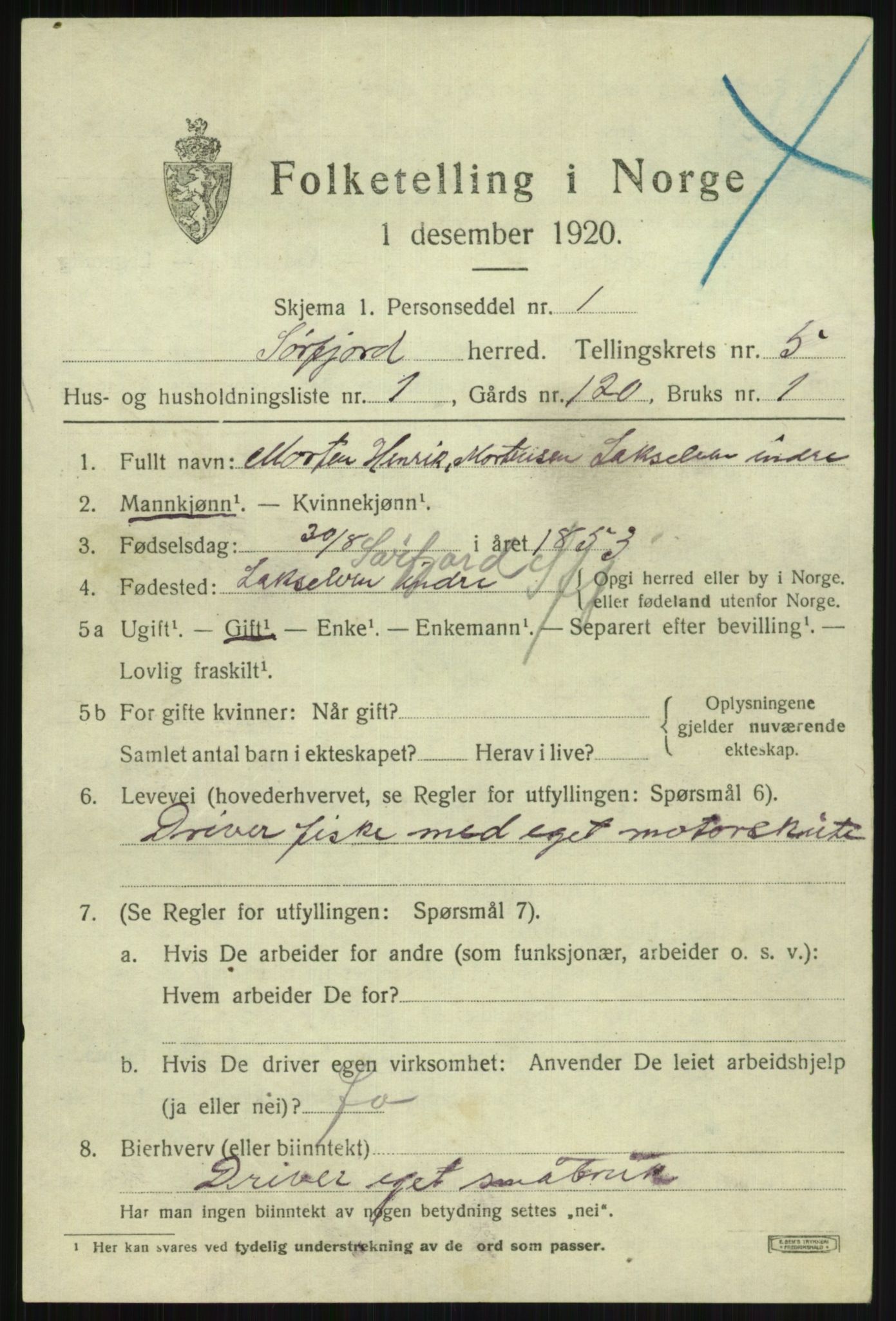 SATØ, 1920 census for Sørfjord, 1920, p. 1840