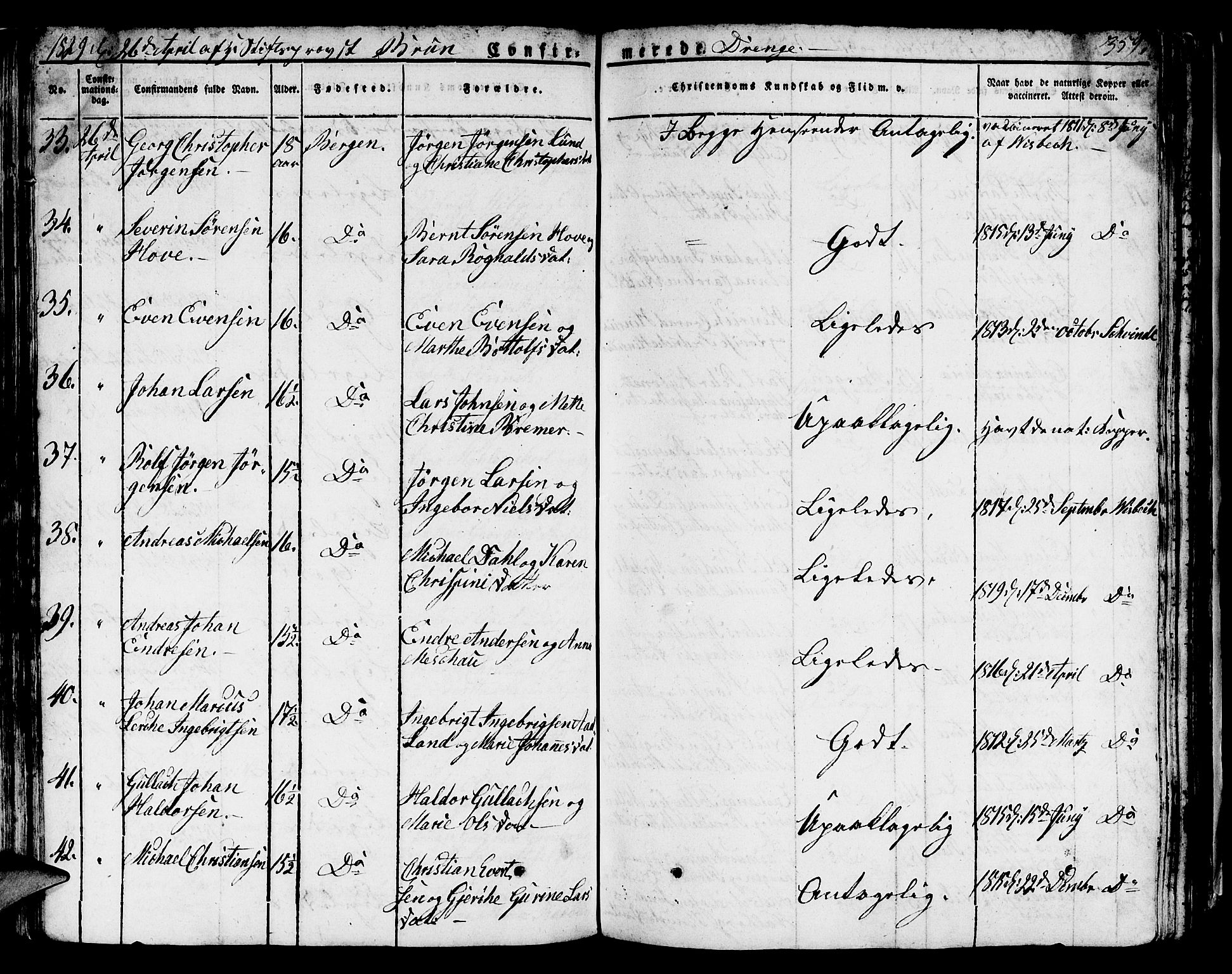 Domkirken sokneprestembete, AV/SAB-A-74801/H/Hab/L0002: Parish register (copy) no. A 2, 1821-1839, p. 359