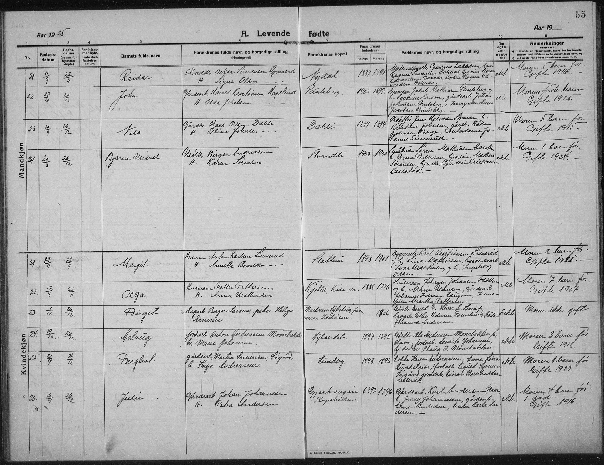 Nes prestekontor, Hedmark, AV/SAH-PREST-020/L/La/L0009: Parish register (copy) no. 9, 1913-1936, p. 55