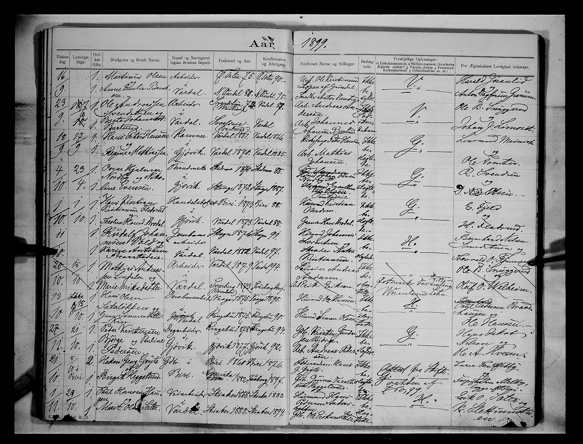 Vardal prestekontor, AV/SAH-PREST-100/H/Ha/Hab/L0004: Banns register no. 4, 1892-1907