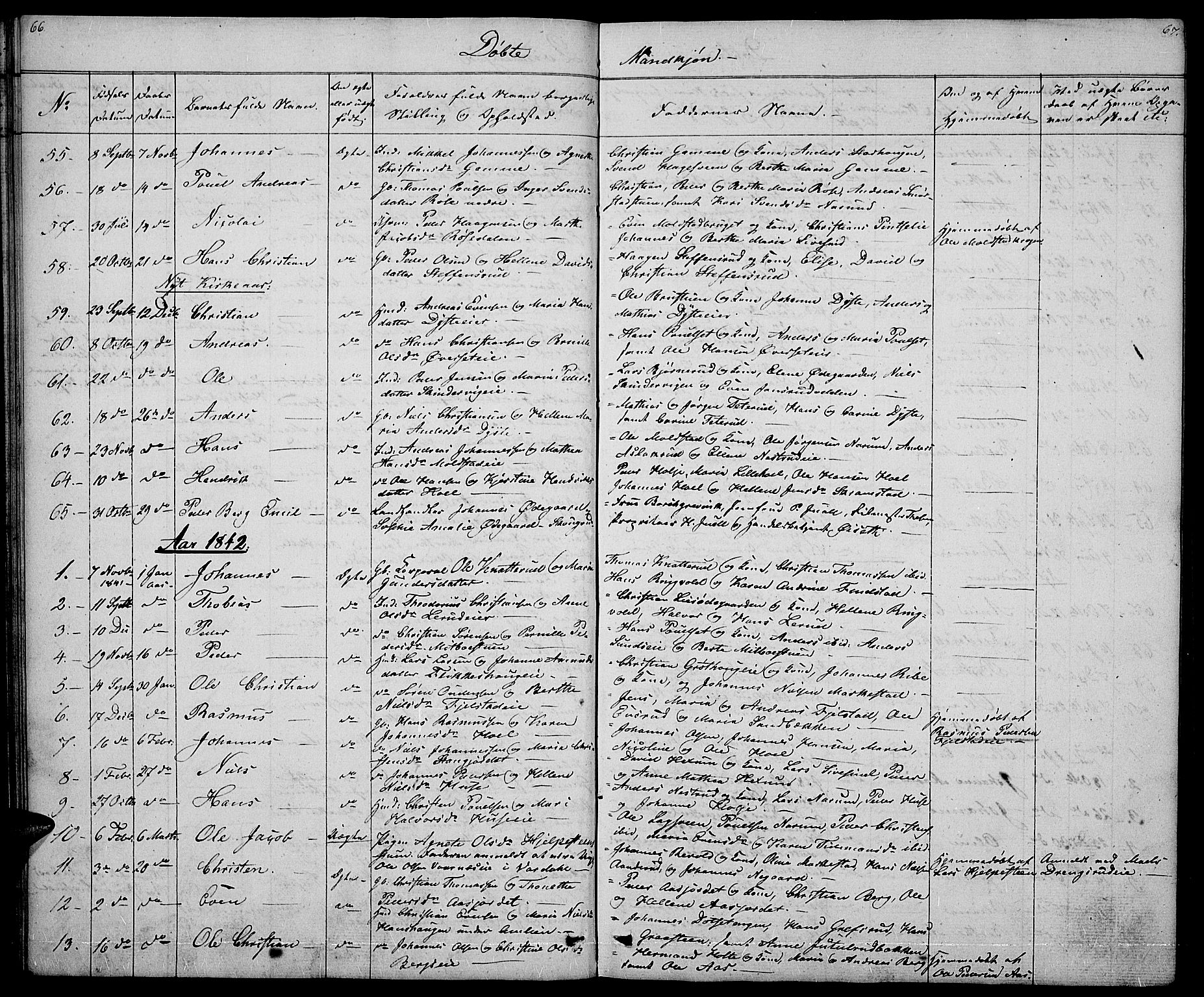 Vestre Toten prestekontor, SAH/PREST-108/H/Ha/Hab/L0002: Parish register (copy) no. 2, 1836-1848, p. 66-67