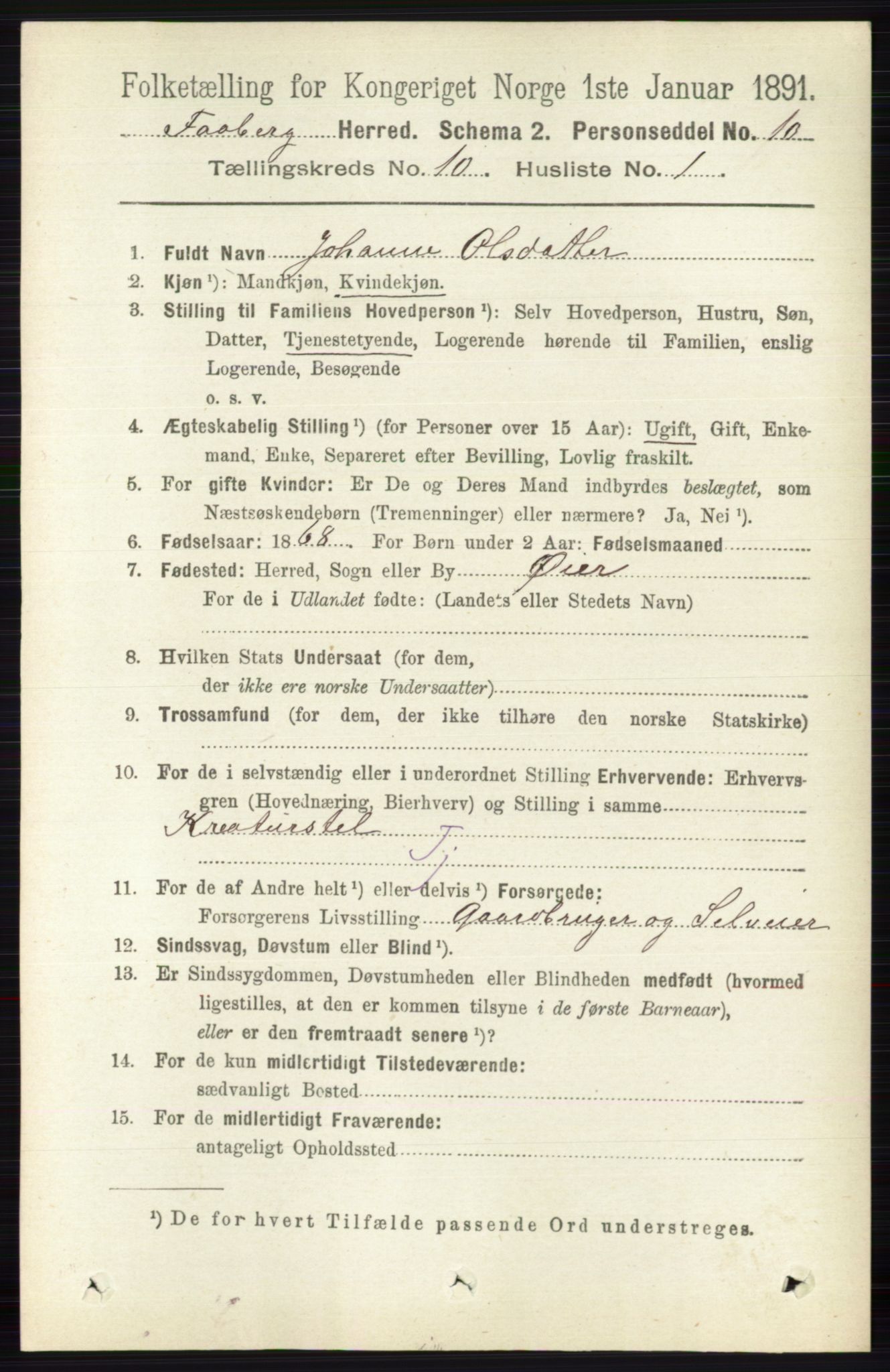 RA, 1891 census for 0524 Fåberg, 1891, p. 4115