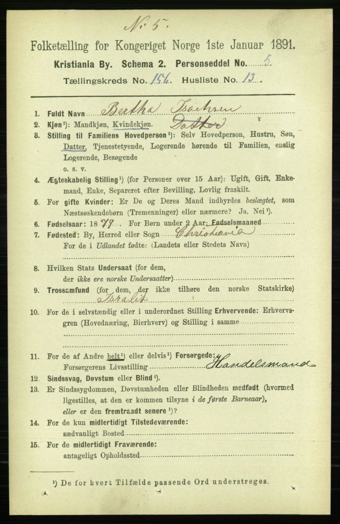 RA, 1891 census for 0301 Kristiania, 1891, p. 88899