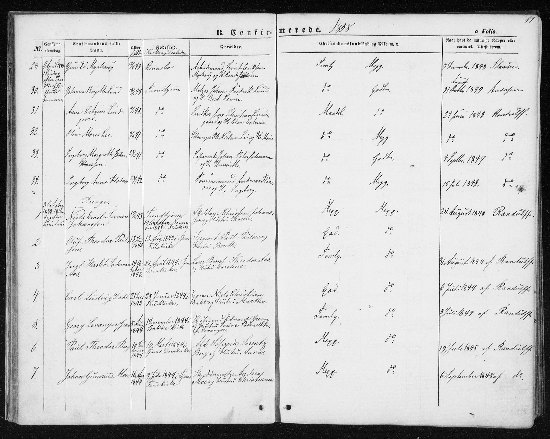 Ministerialprotokoller, klokkerbøker og fødselsregistre - Sør-Trøndelag, AV/SAT-A-1456/602/L0114: Parish register (official) no. 602A12, 1856-1872, p. 17