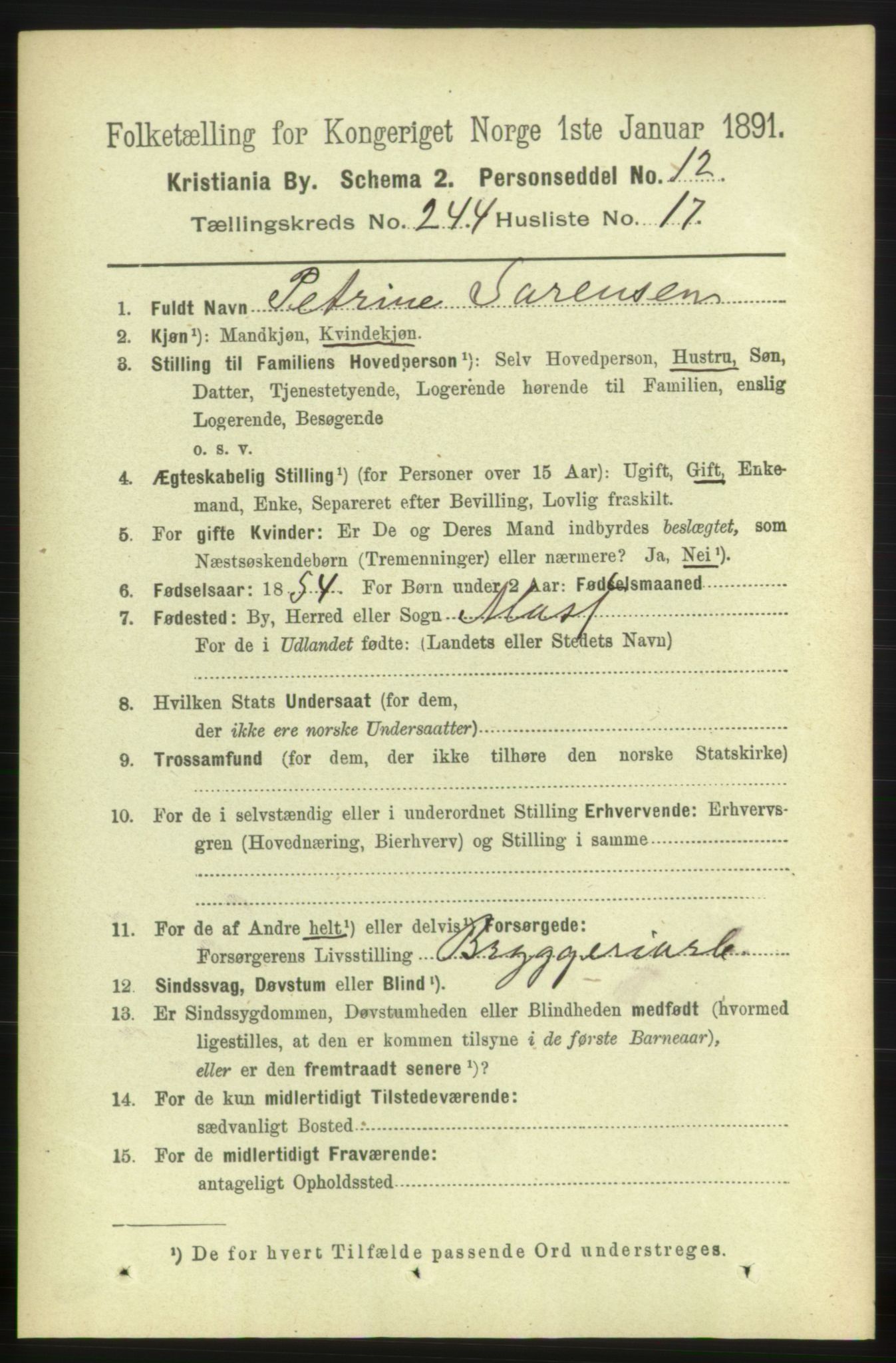 RA, 1891 census for 0301 Kristiania, 1891, p. 148921