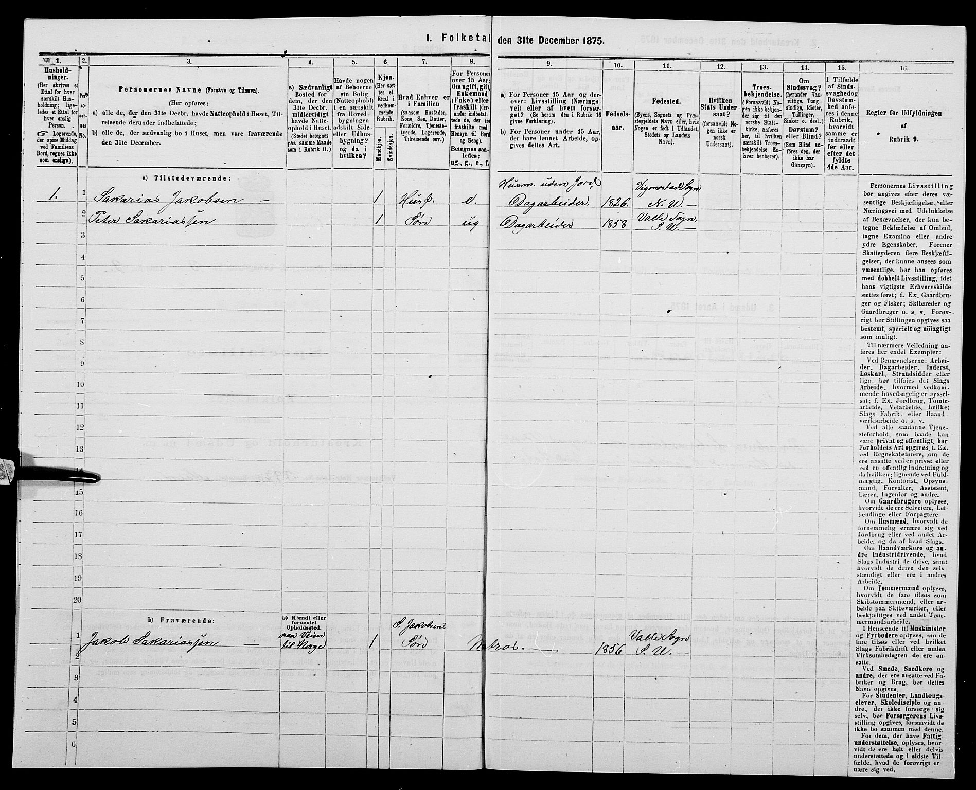 SAK, 1875 census for 1029P Sør-Audnedal, 1875, p. 376