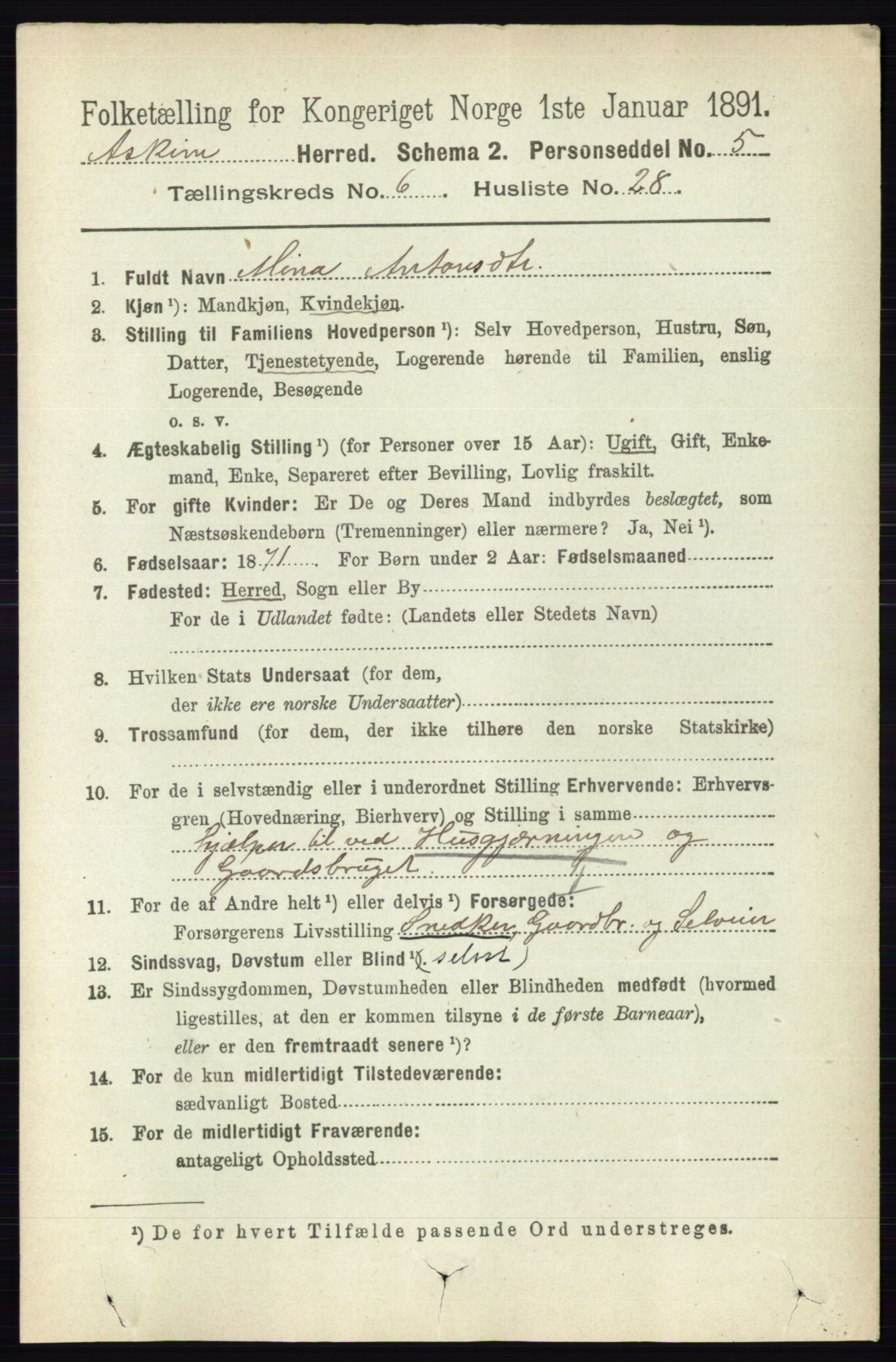 RA, 1891 census for 0124 Askim, 1891, p. 968