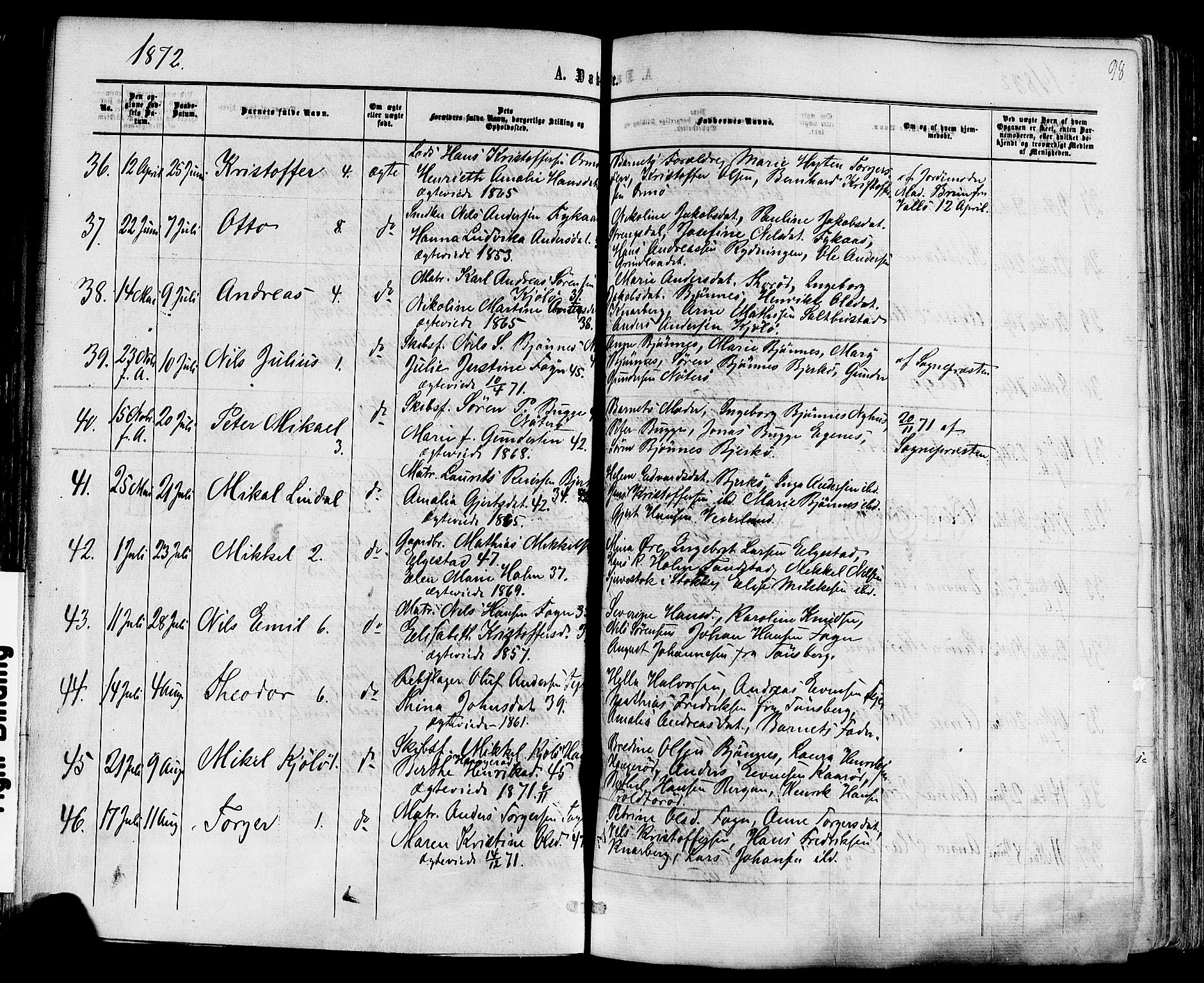 Nøtterøy kirkebøker, SAKO/A-354/F/Fa/L0007: Parish register (official) no. I 7, 1865-1877, p. 98