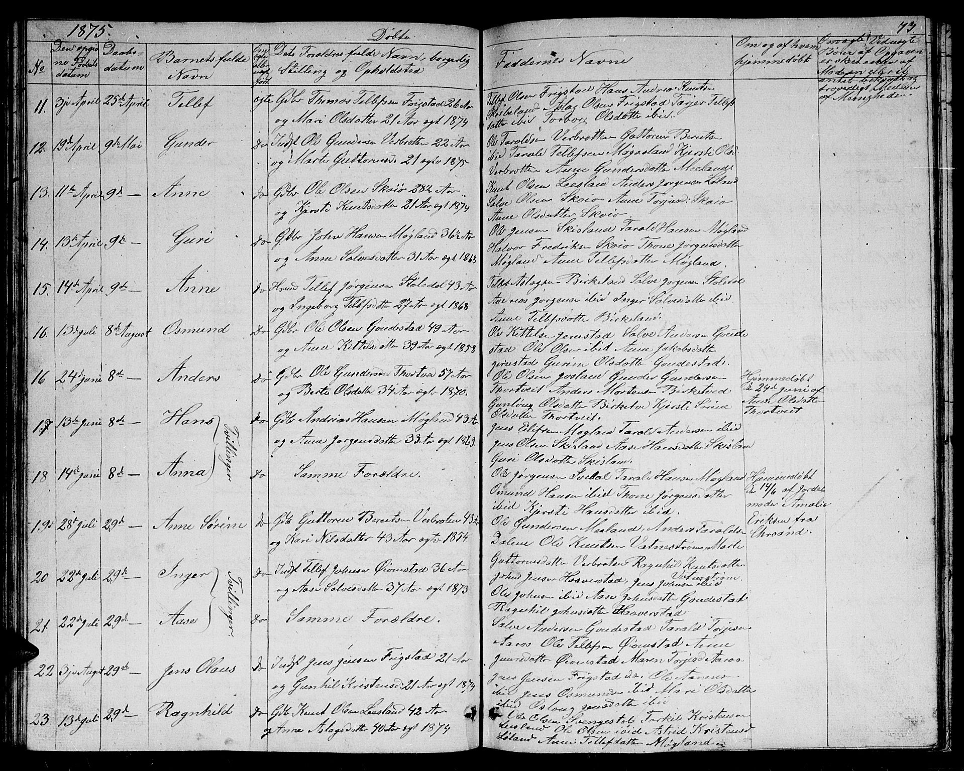 Evje sokneprestkontor, SAK/1111-0008/F/Fb/Fbc/L0002: Parish register (copy) no. B 2, 1849-1876, p. 73