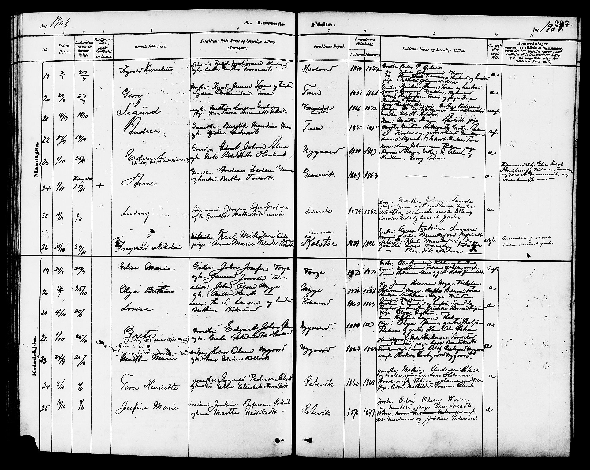 Avaldsnes sokneprestkontor, SAST/A -101851/H/Ha/Hab/L0007: Parish register (copy) no. B 7, 1885-1909, p. 207