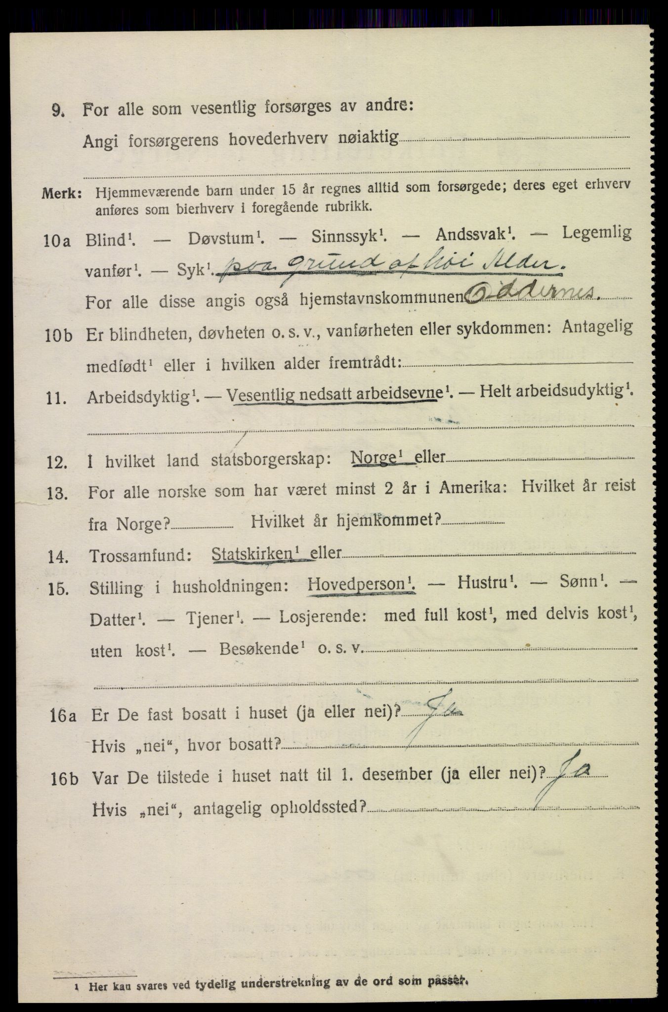 SAK, 1920 census for Oddernes, 1920, p. 3048