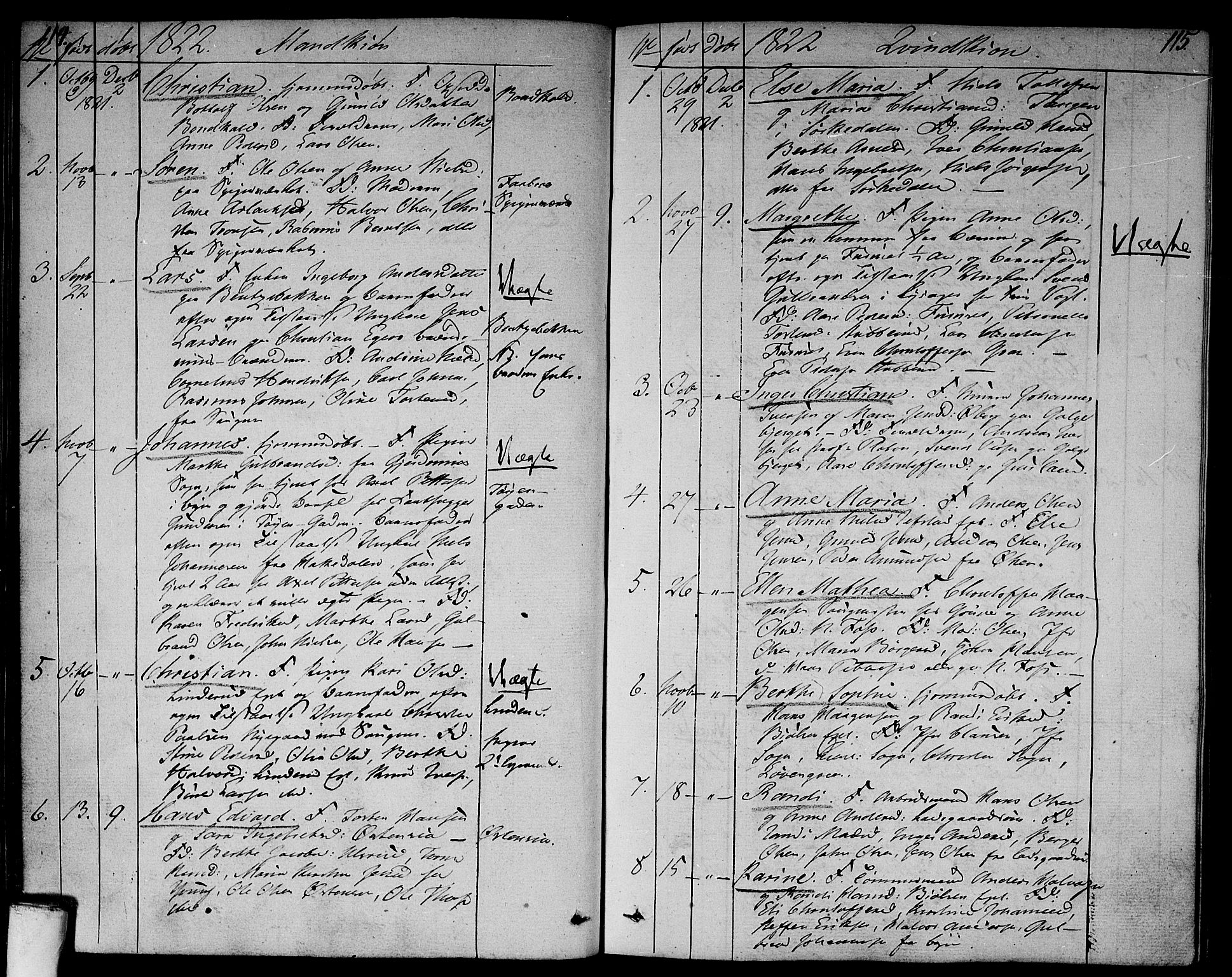 Aker prestekontor kirkebøker, SAO/A-10861/F/L0012: Parish register (official) no. 12, 1819-1828, p. 114-115
