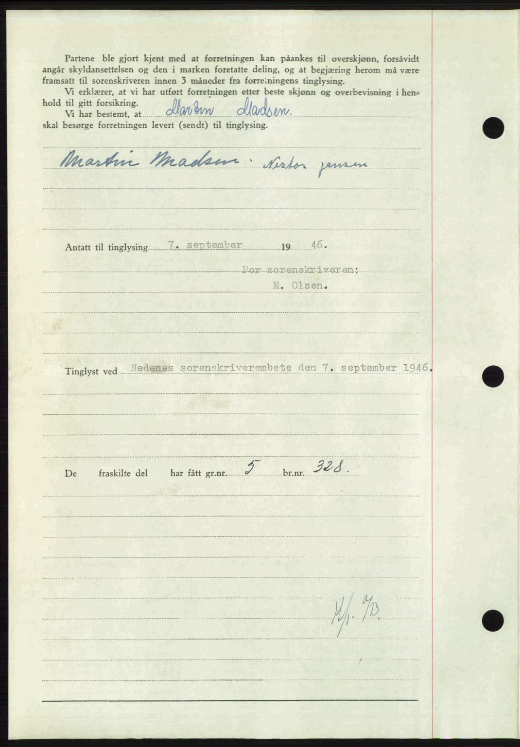 Nedenes sorenskriveri, AV/SAK-1221-0006/G/Gb/Gba/L0056: Mortgage book no. A8, 1946-1947, Diary no: : 1080/1946