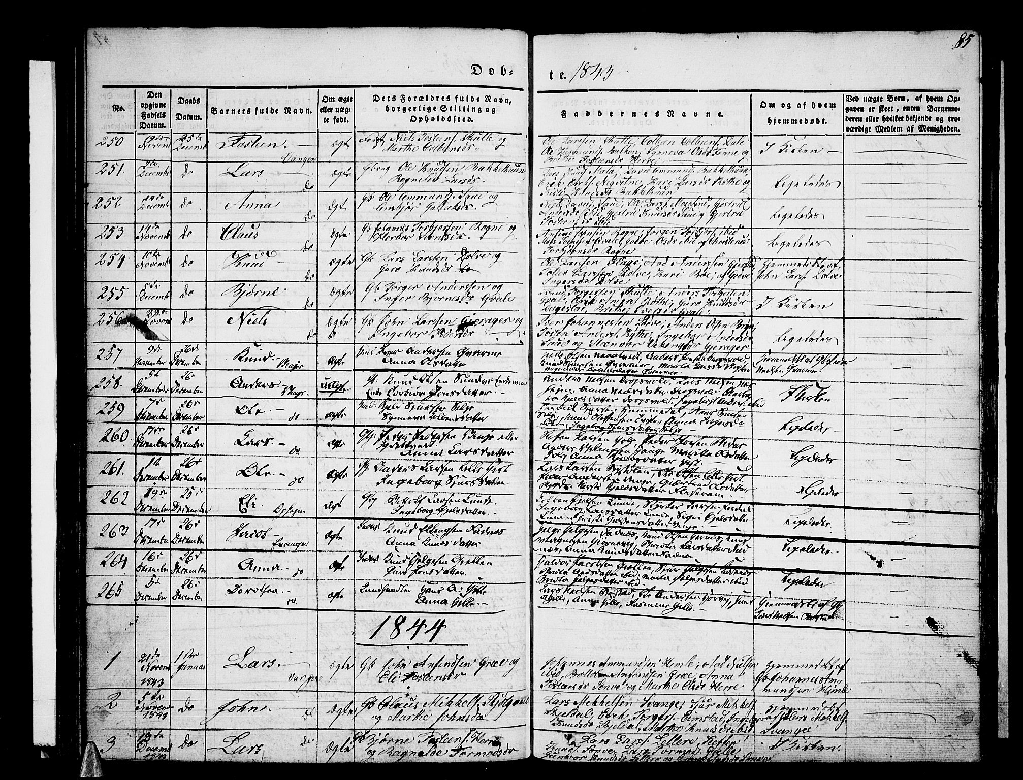 Voss sokneprestembete, SAB/A-79001/H/Haa: Parish register (official) no. A 13, 1836-1851, p. 85