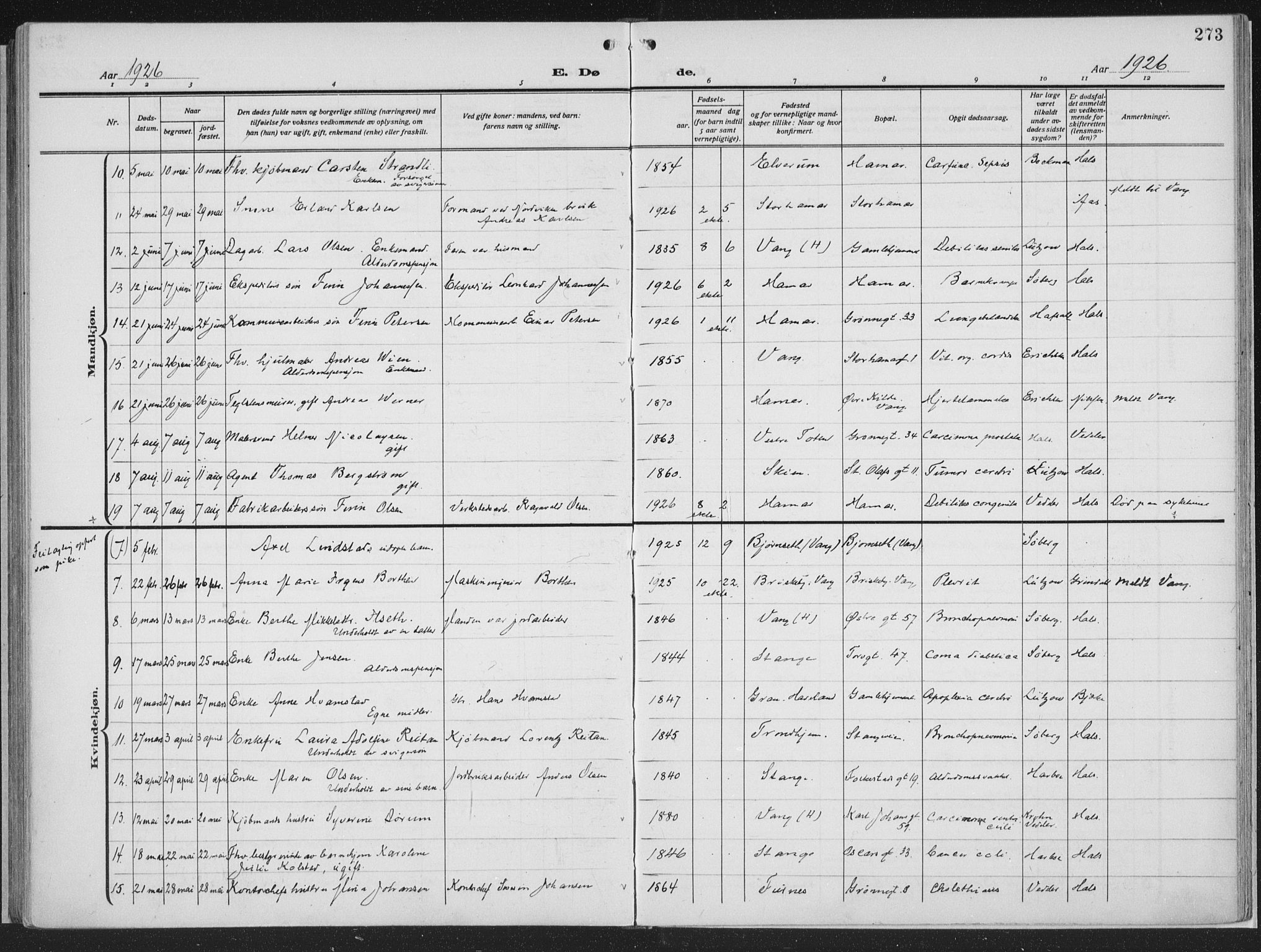 Hamar prestekontor, SAH/DOMPH-002/H/Ha/Haa/L0002: Parish register (official) no. 2, 1915-1936, p. 273