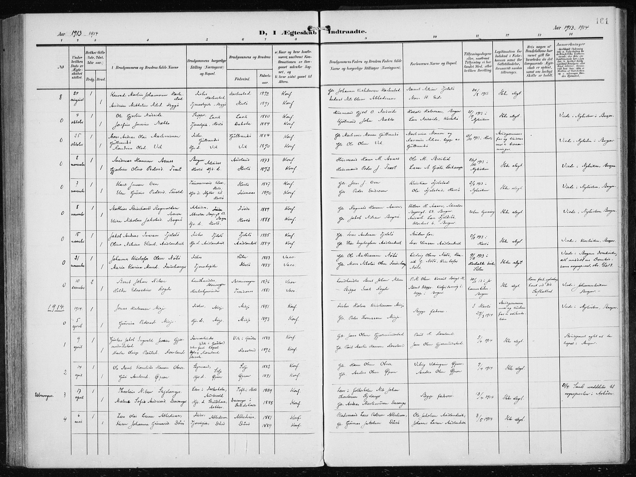 Herdla Sokneprestembete, AV/SAB-A-75701/H/Haa: Parish register (official) no. A 5, 1905-1918, p. 161