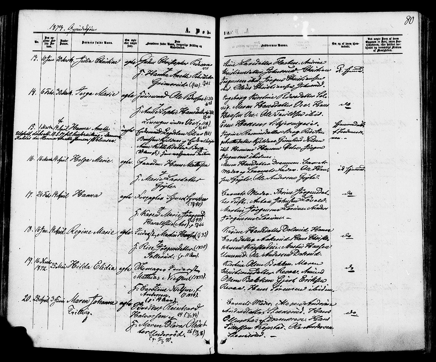 Sande Kirkebøker, SAKO/A-53/F/Fa/L0005: Parish register (official) no. 5, 1865-1877, p. 80