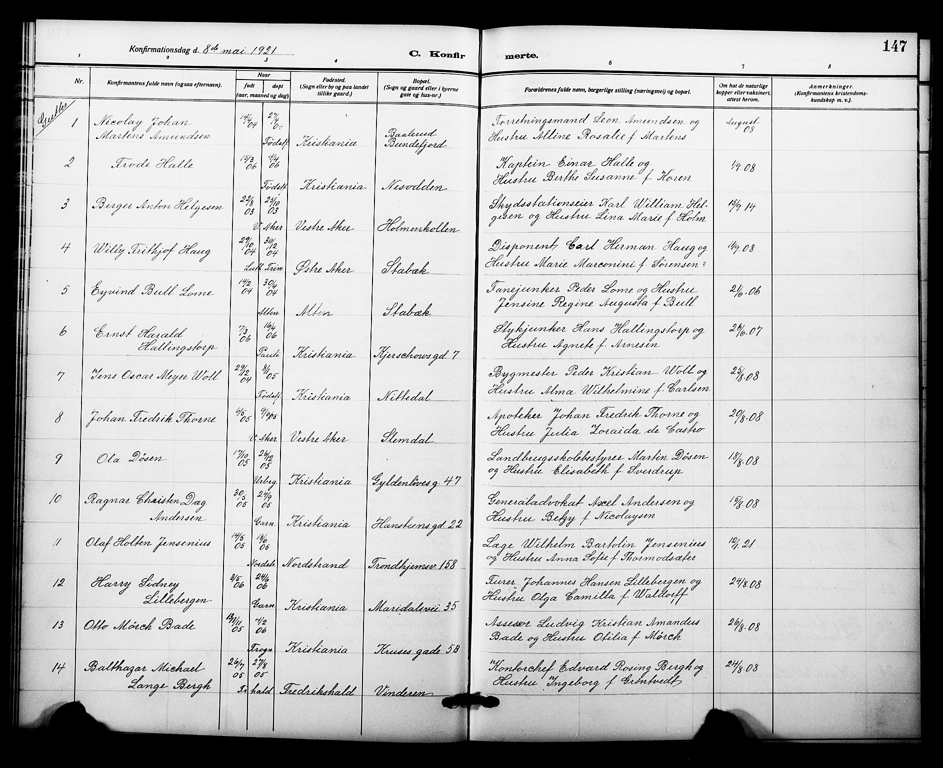 Garnisonsmenigheten Kirkebøker, SAO/A-10846/F/Fa/L0015: Parish register (official) no. 15, 1915-1921, p. 147