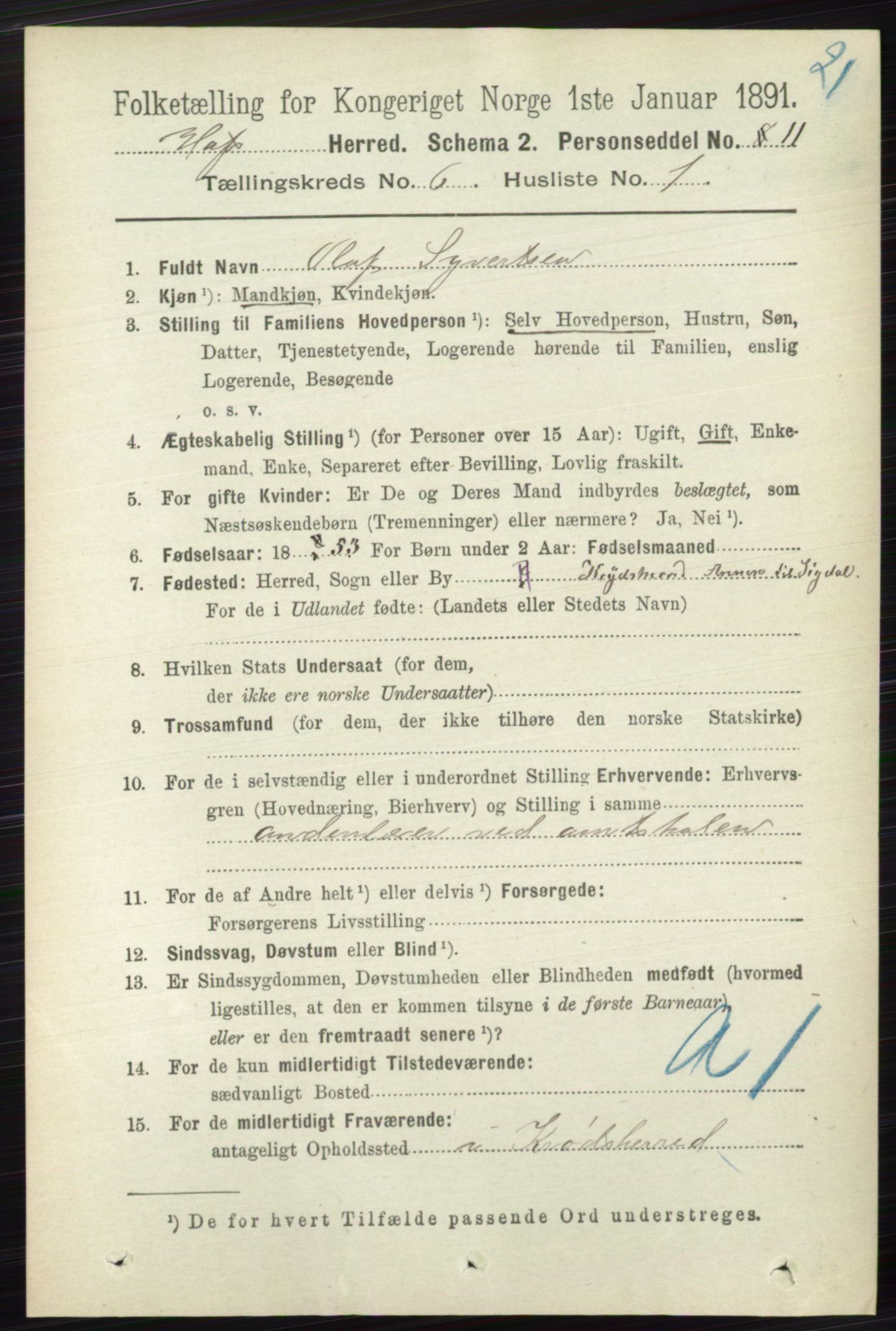 RA, 1891 census for 0714 Hof, 1891, p. 1791