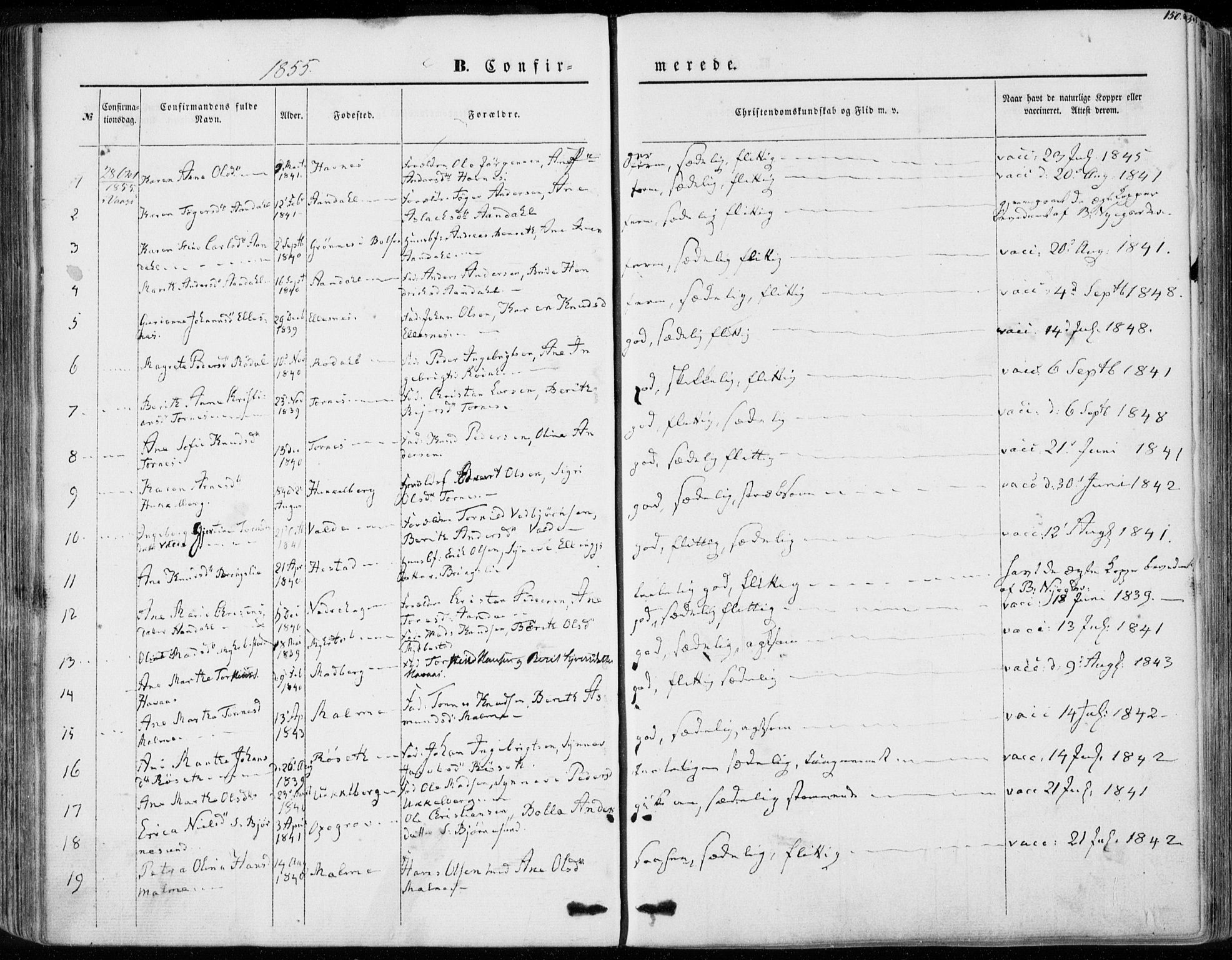 Ministerialprotokoller, klokkerbøker og fødselsregistre - Møre og Romsdal, AV/SAT-A-1454/565/L0748: Parish register (official) no. 565A02, 1845-1872, p. 150