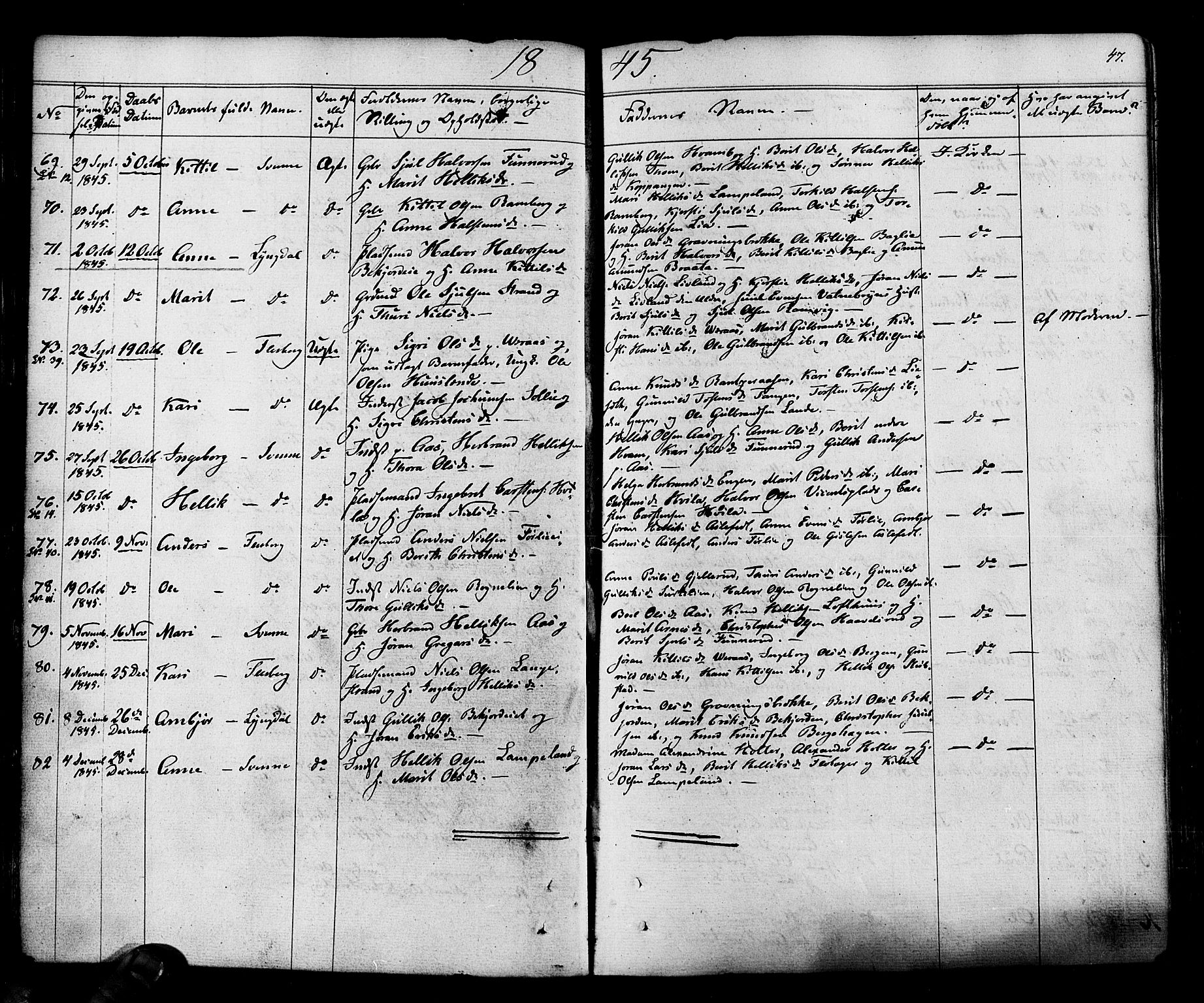 Flesberg kirkebøker, AV/SAKO-A-18/F/Fa/L0006: Parish register (official) no. I 6, 1834-1860, p. 47