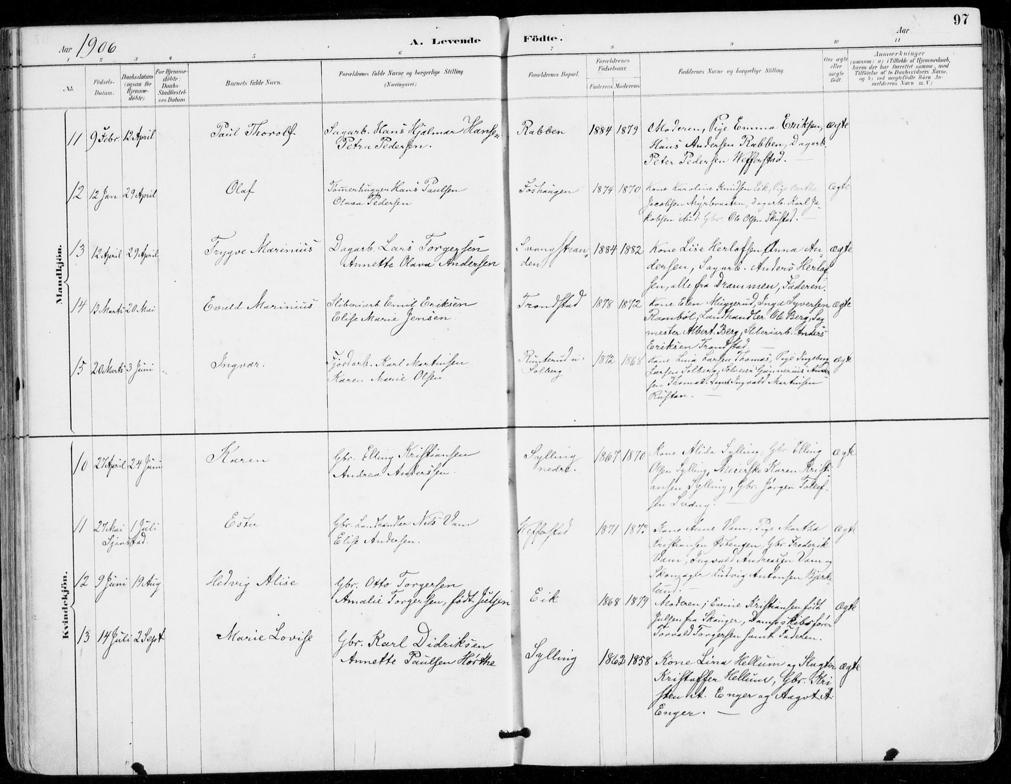 Sylling kirkebøker, AV/SAKO-A-247/F/Fa/L0001: Parish register (official) no. 1, 1883-1910, p. 97