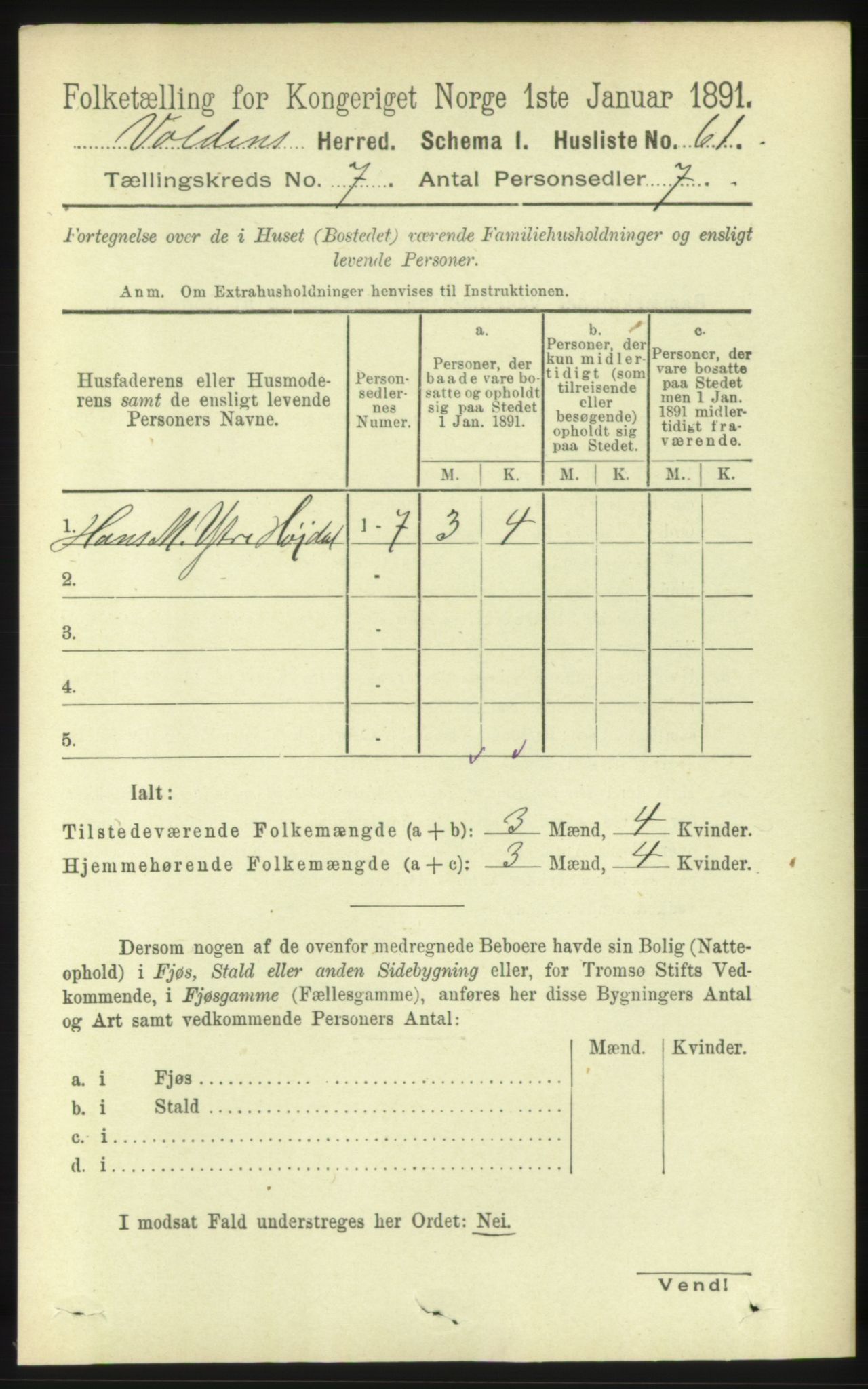 RA, 1891 census for 1519 Volda, 1891, p. 3344