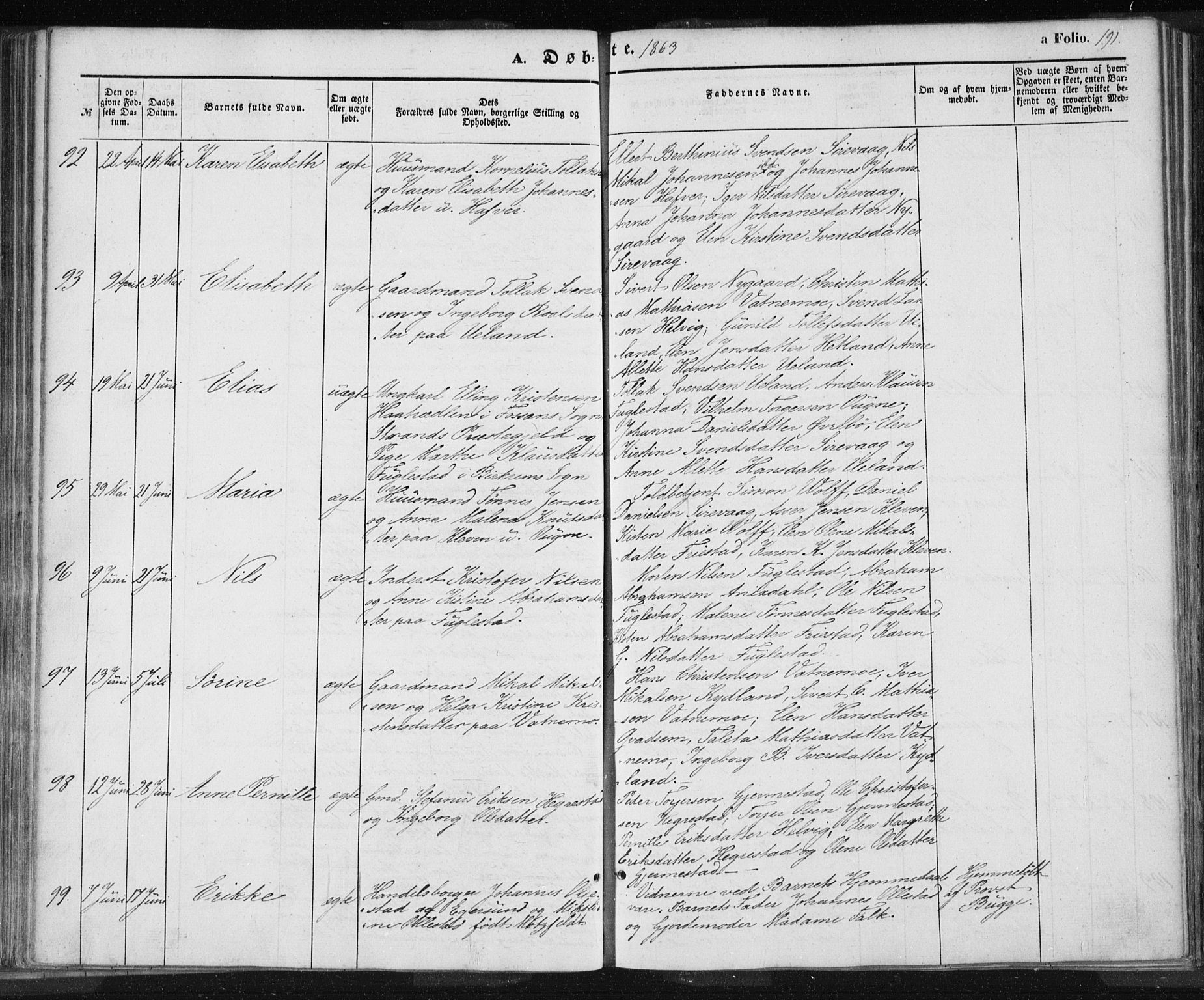 Eigersund sokneprestkontor, AV/SAST-A-101807/S08/L0012: Parish register (official) no. A 12.1, 1850-1865, p. 191