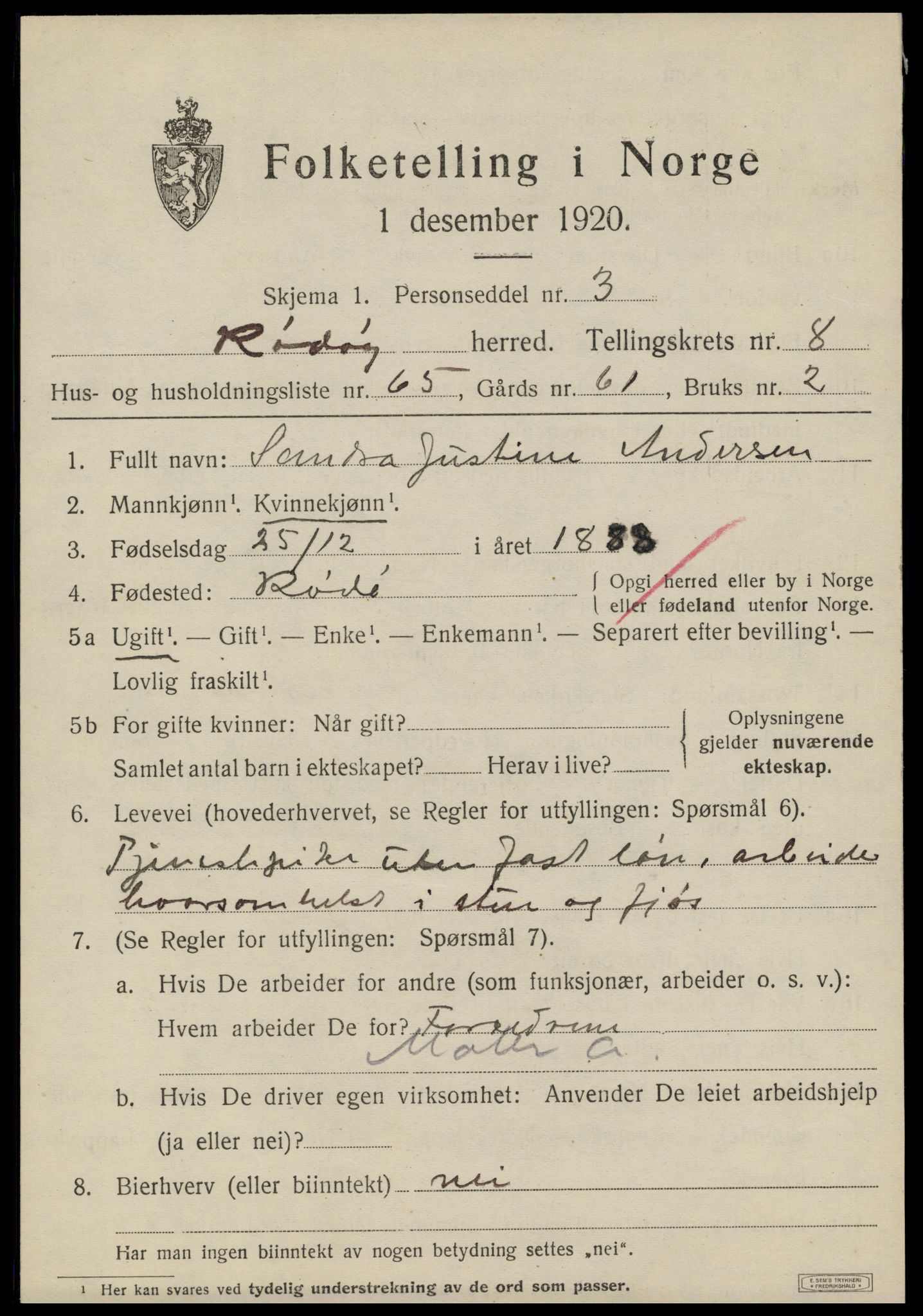 SAT, 1920 census for Rødøy, 1920, p. 5060