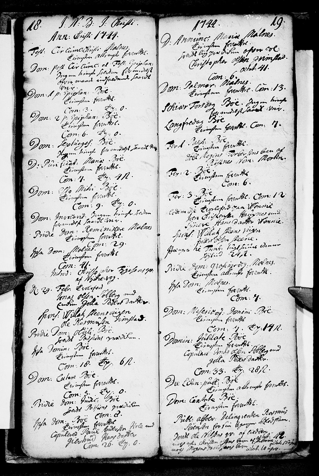 Ministerialprotokoller, klokkerbøker og fødselsregistre - Nordland, SAT/A-1459/891/L1296: Parish register (official) no. 891A01, 1741-1784, p. 18-19