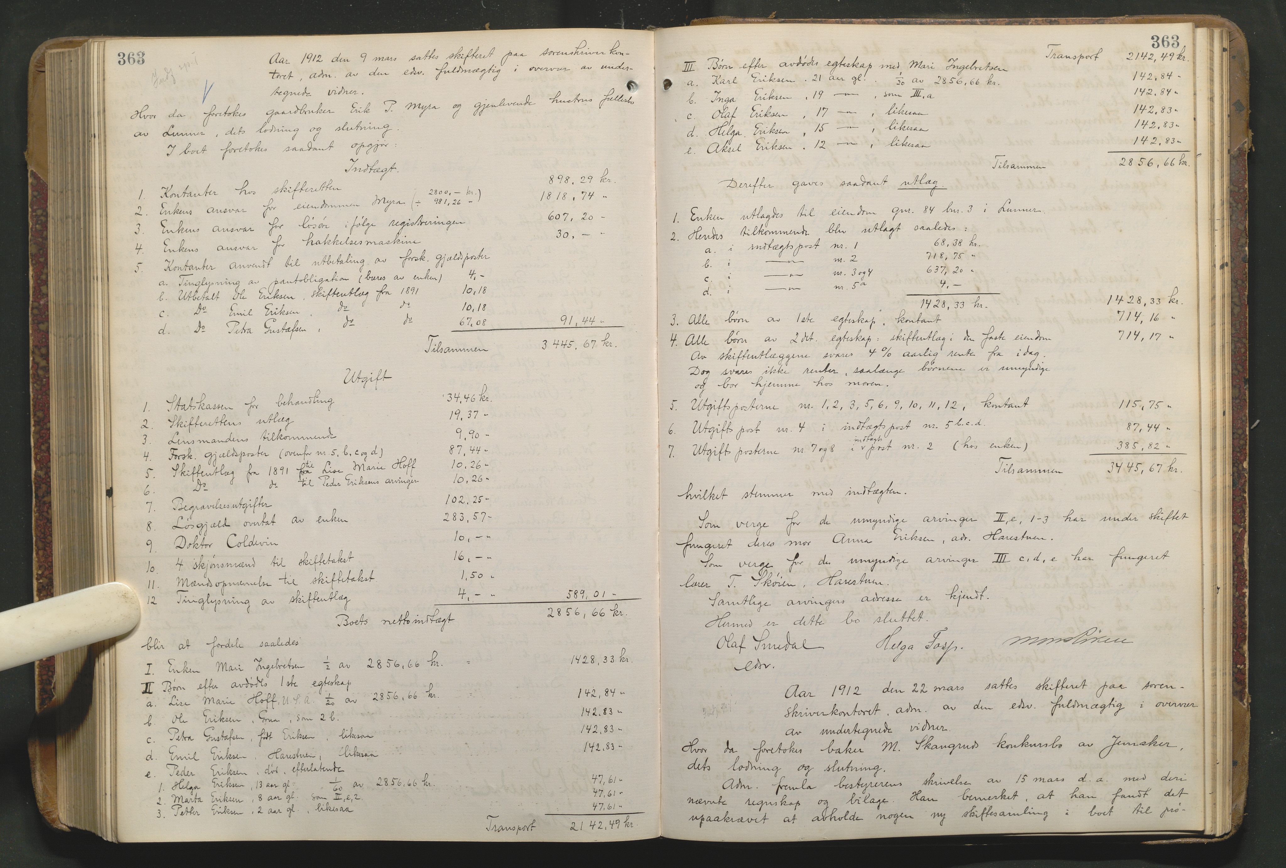 Hadeland og Land tingrett, SAH/TING-010/J/Jd/L0004: Skifteutlodningsprotokoll, 1900-1913, p. 363