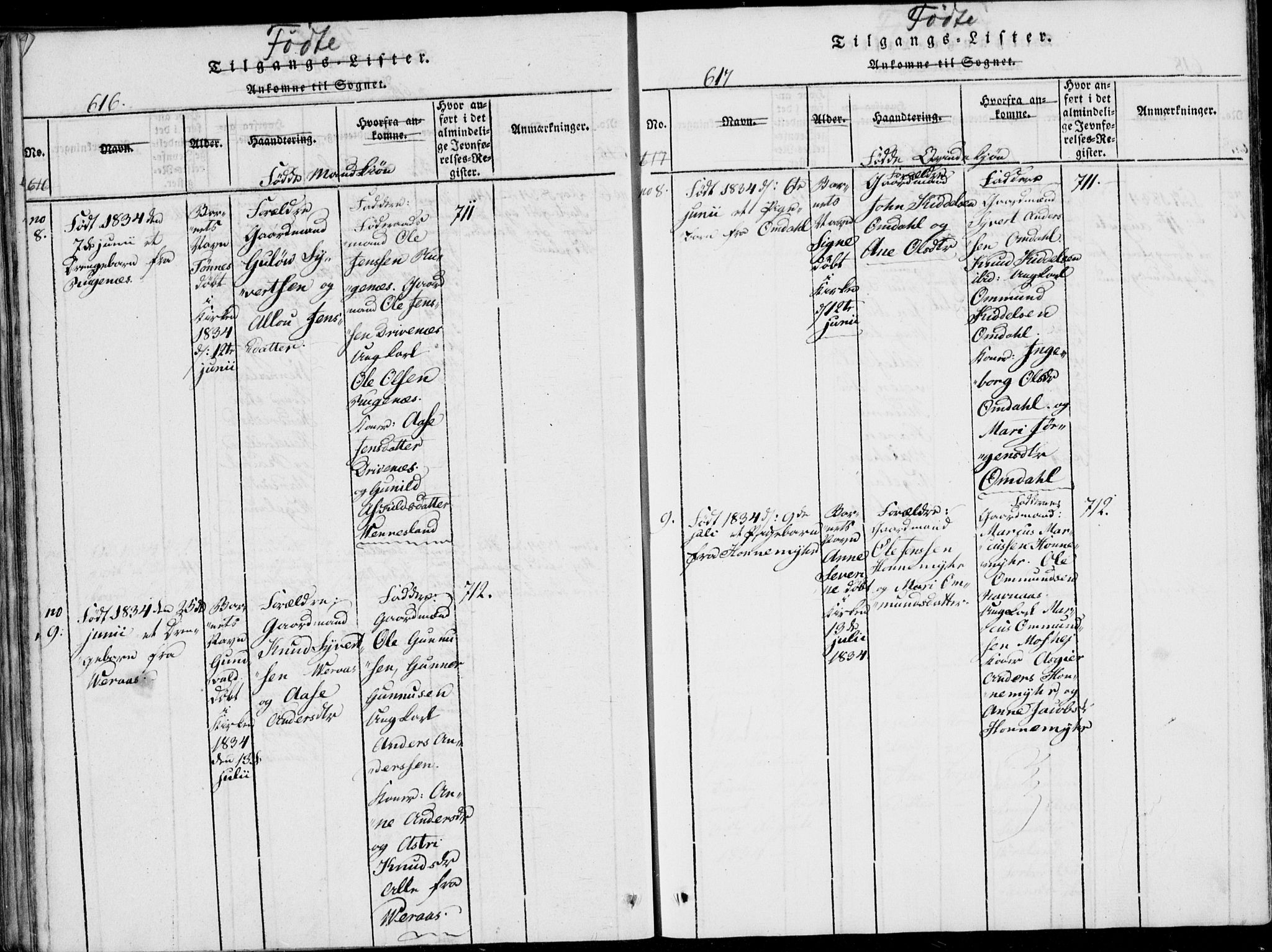 Vennesla sokneprestkontor, SAK/1111-0045/Fa/Fab/L0003: Parish register (official) no. A 3, 1820-1834, p. 616-617