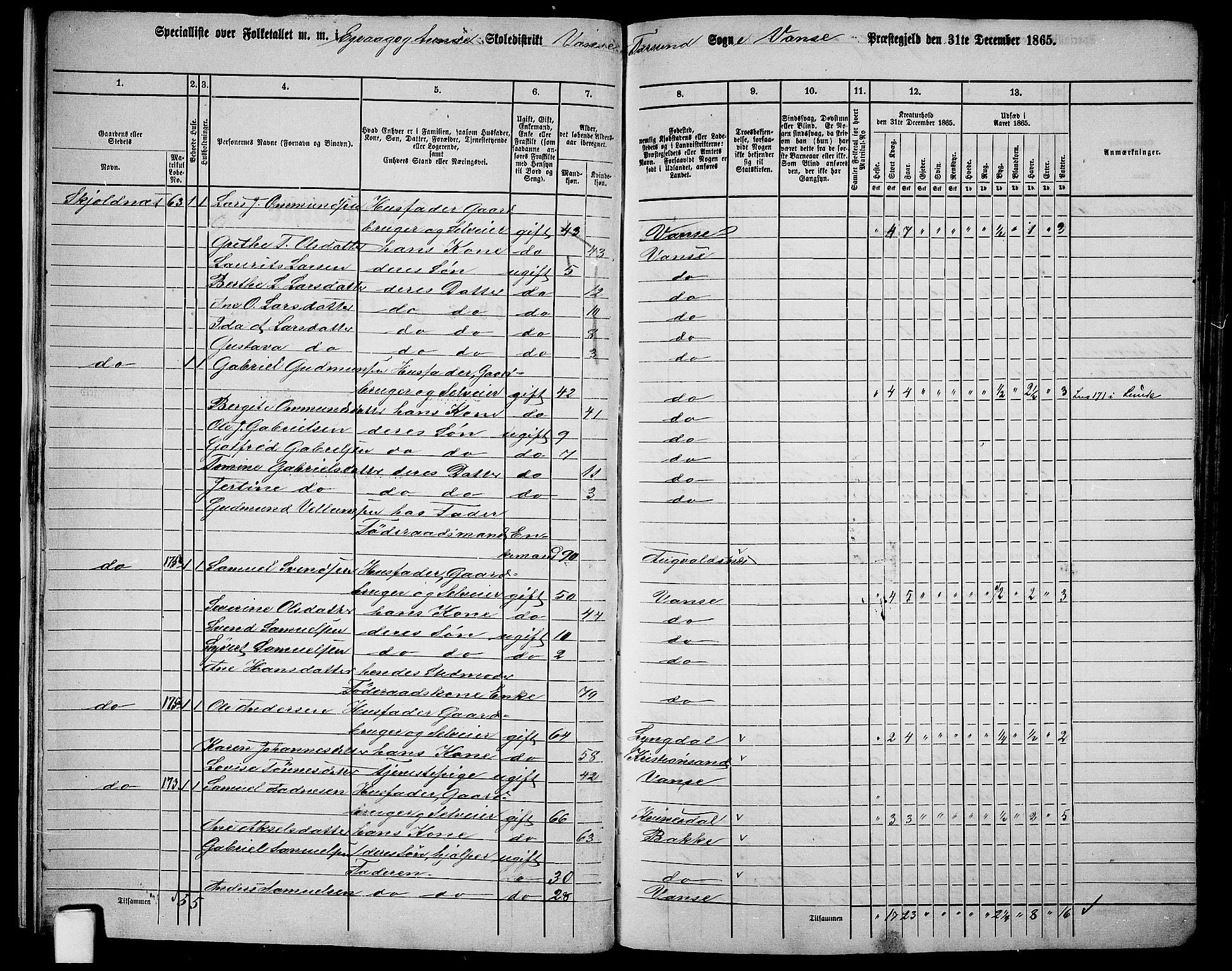 RA, 1865 census for Vanse/Vanse og Farsund, 1865, p. 19