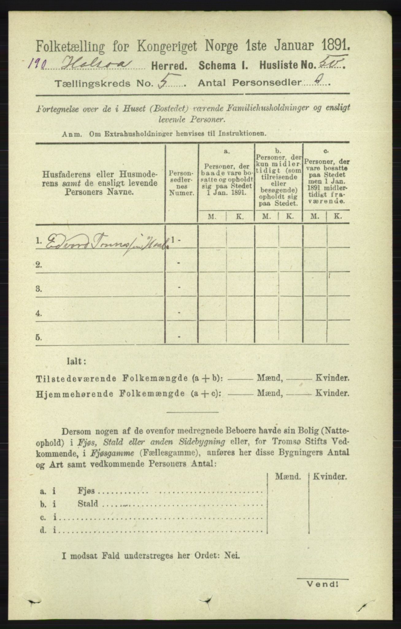 RA, 1891 census for 1019 Halse og Harkmark, 1891, p. 2022
