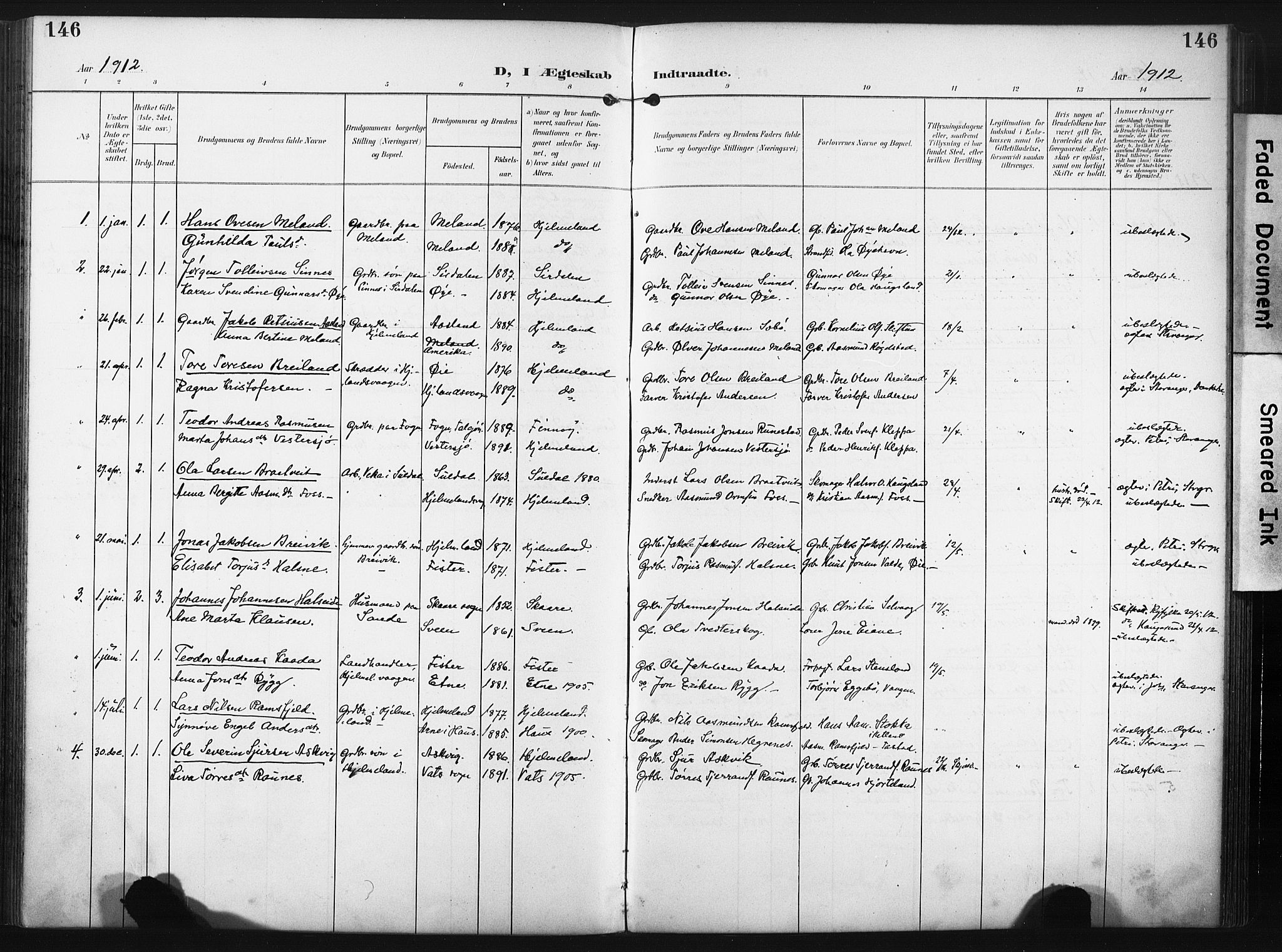 Hjelmeland sokneprestkontor, AV/SAST-A-101843/02/A/L0002: Parish register (official) no. A 17, 1901-1916, p. 146