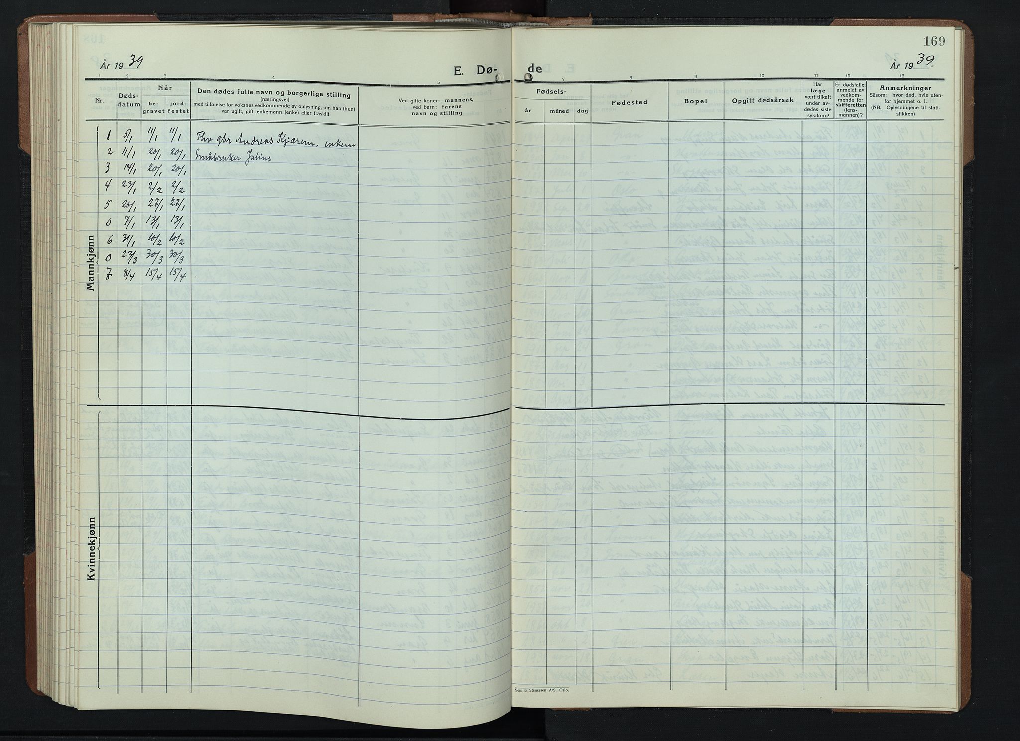 Gran prestekontor, SAH/PREST-112/H/Ha/Hab/L0009: Parish register (copy) no. 9, 1933-1950, p. 169