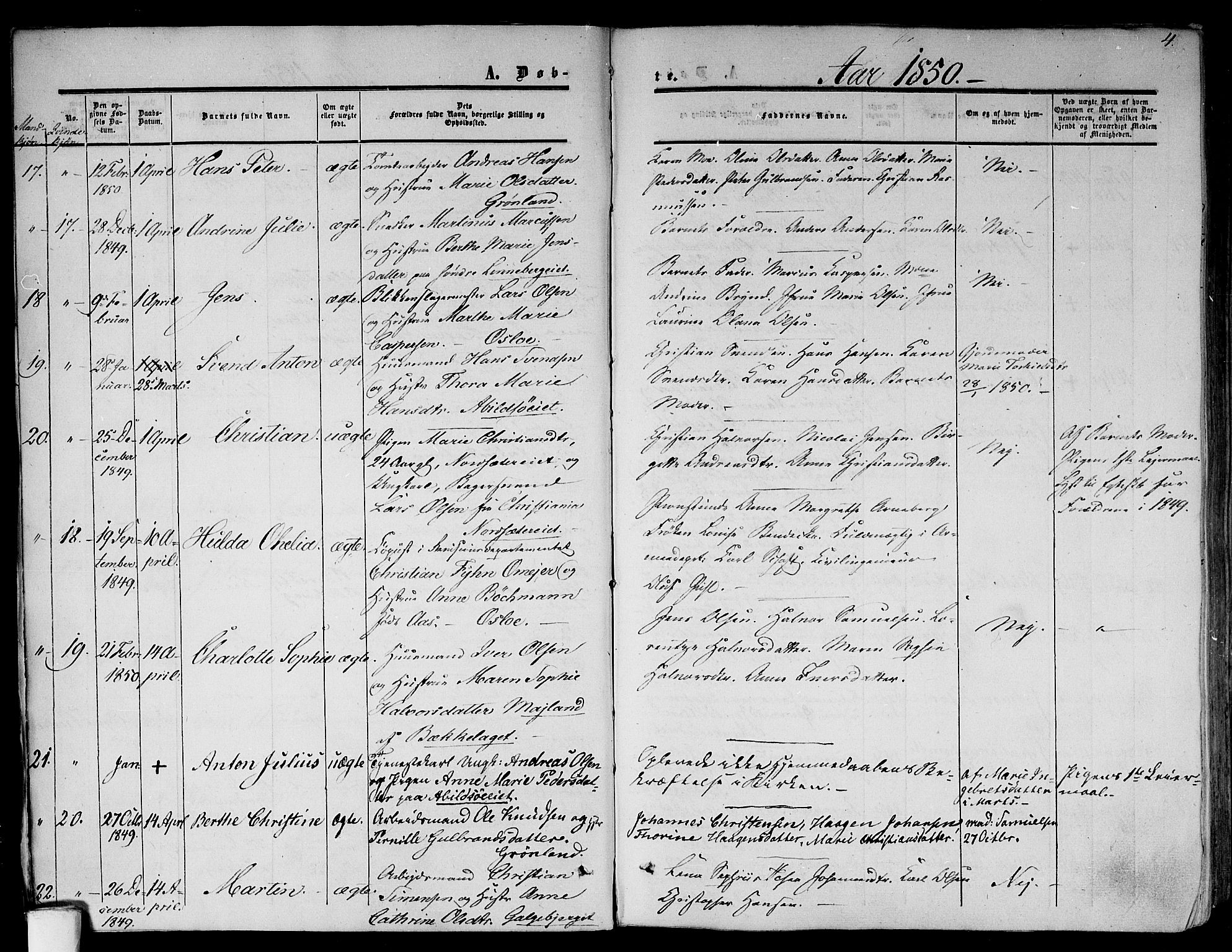 Gamlebyen prestekontor Kirkebøker, AV/SAO-A-10884/F/Fa/L0004: Parish register (official) no. 4, 1850-1857, p. 4