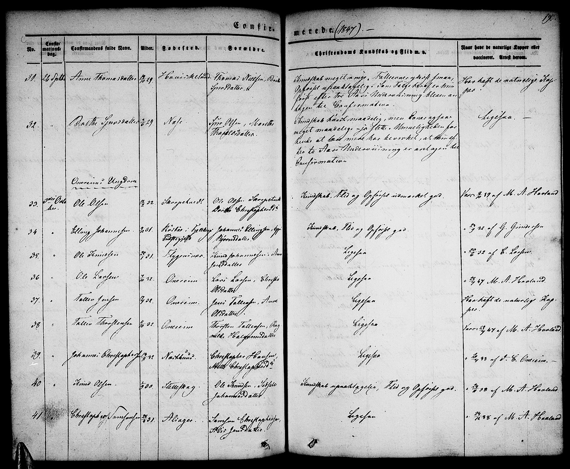 Tysnes sokneprestembete, AV/SAB-A-78601/H/Haa: Parish register (official) no. A 9, 1837-1848, p. 190