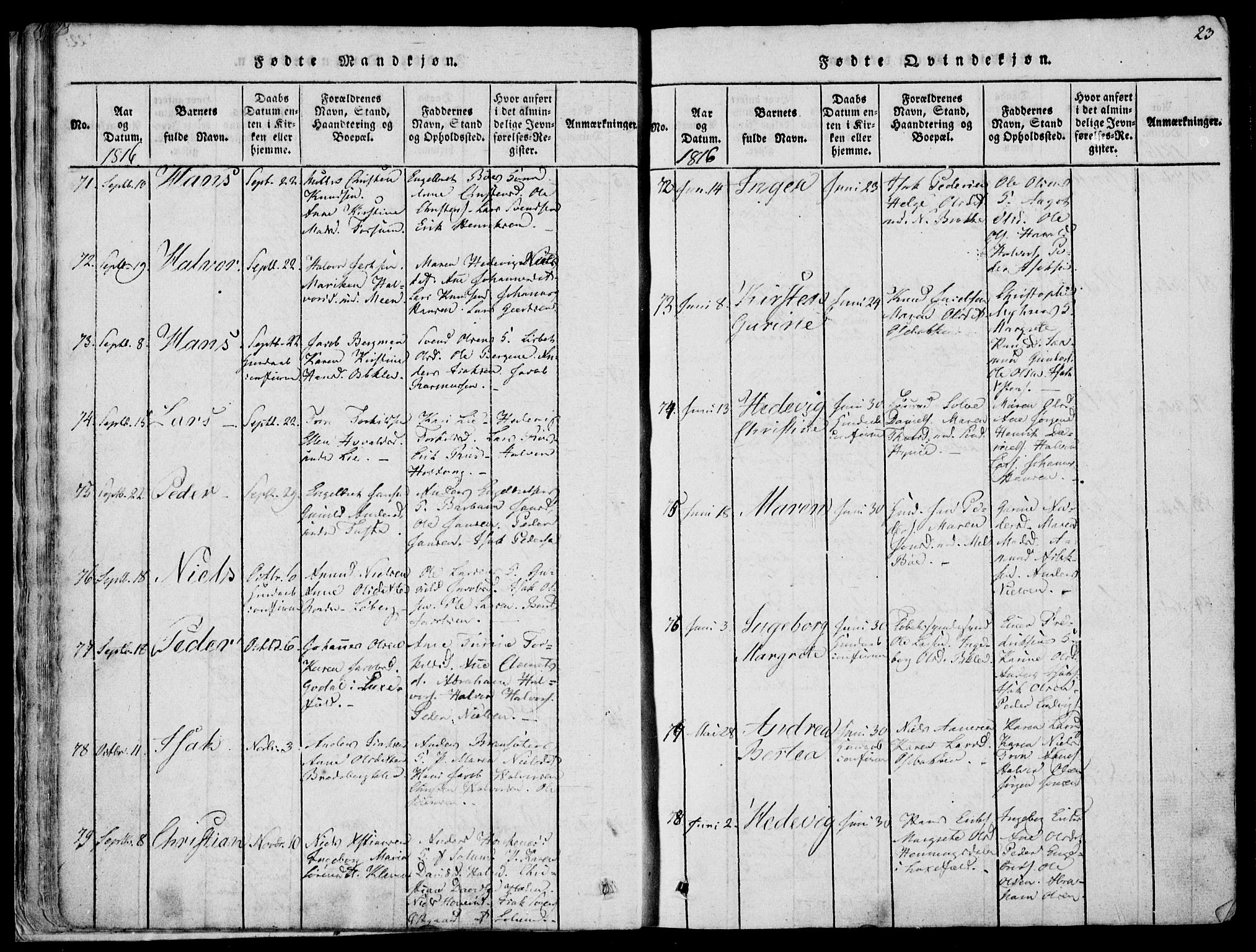 Gjerpen kirkebøker, SAKO/A-265/F/Fa/L0004: Parish register (official) no. I 4, 1814-1823, p. 23