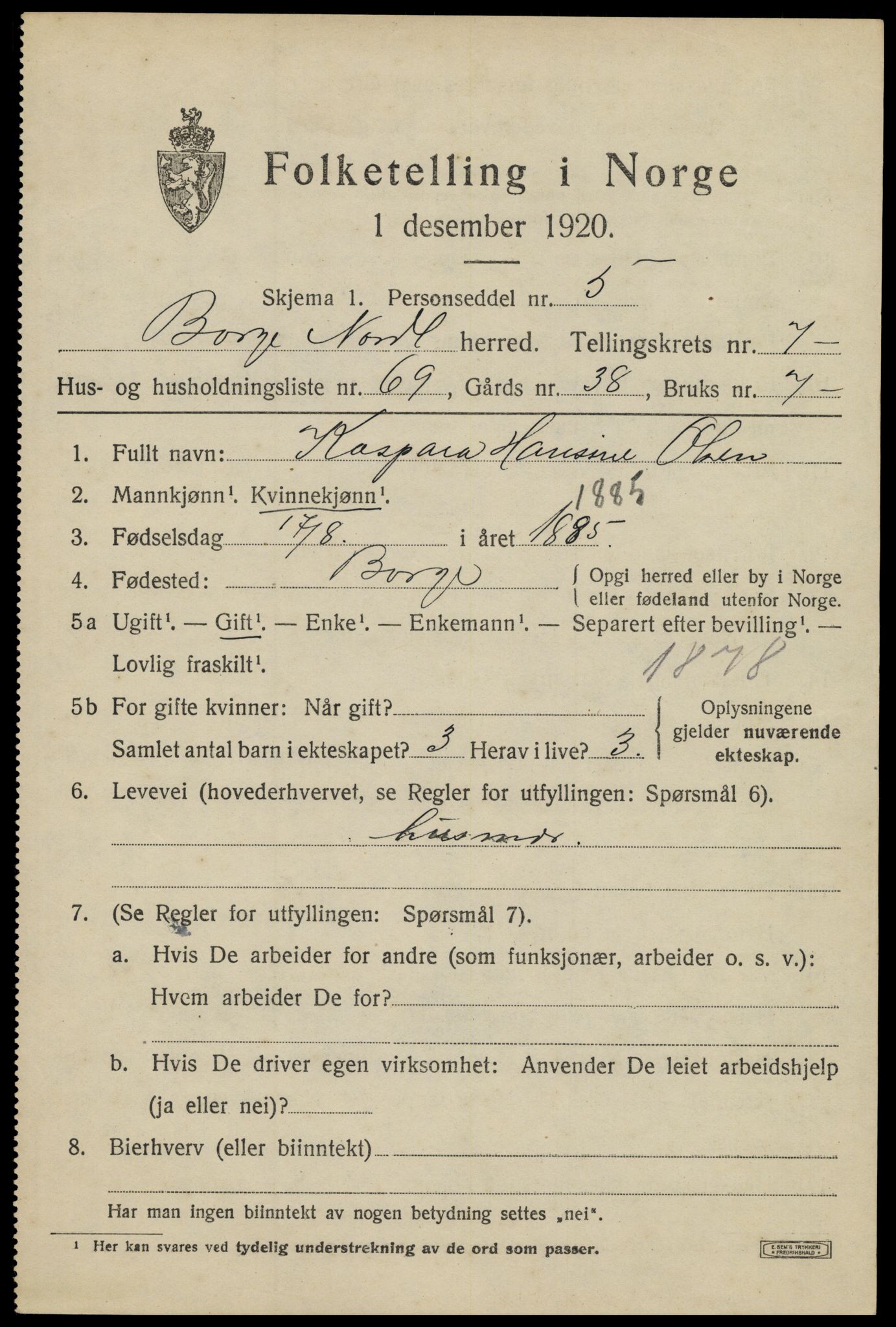 SAT, 1920 census for Borge, 1920, p. 7199