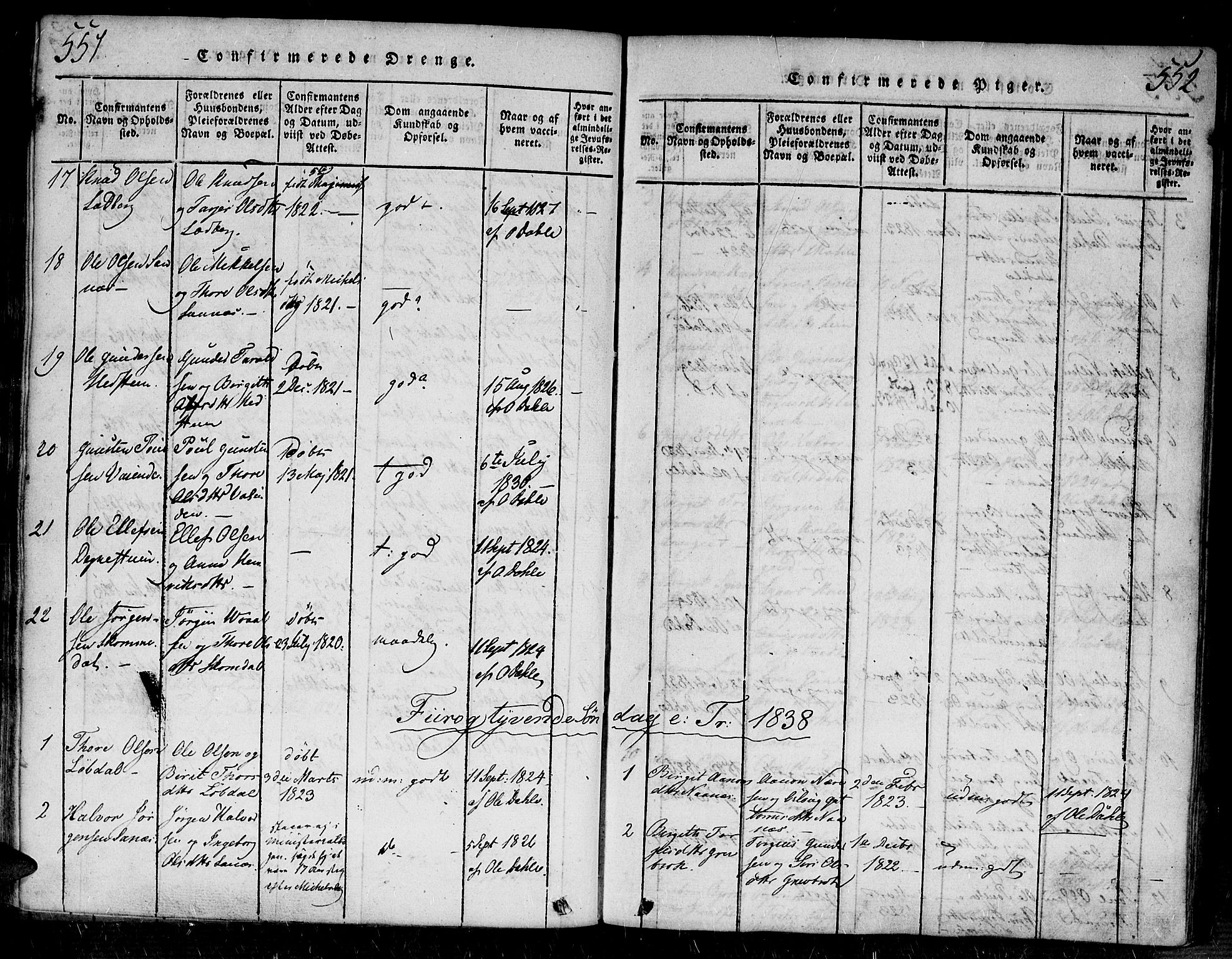Bygland sokneprestkontor, SAK/1111-0006/F/Fa/Fab/L0003: Parish register (official) no. A 3, 1816-1841, p. 551-552