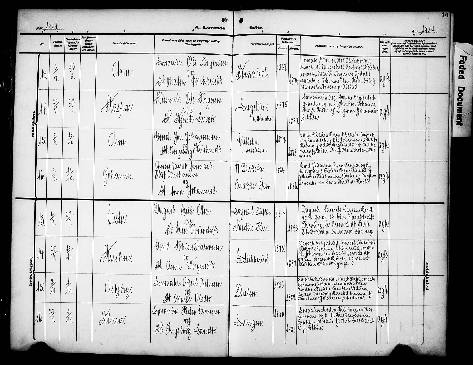 Øyer prestekontor, AV/SAH-PREST-084/H/Ha/Hab/L0007: Parish register (copy) no. 7, 1913-1928, p. 10