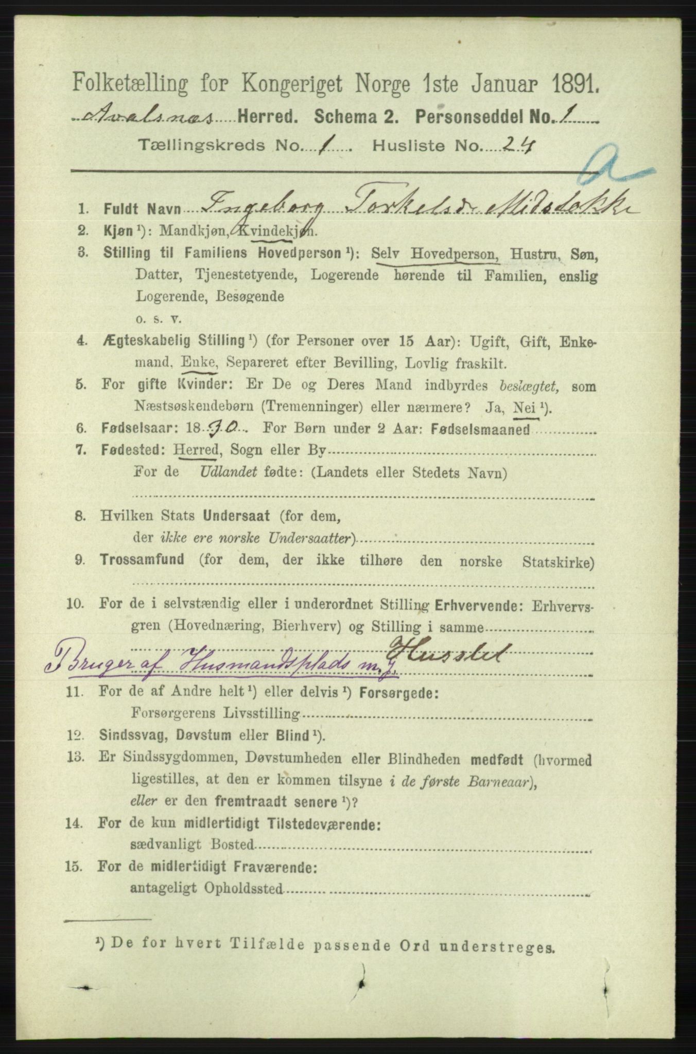 RA, 1891 census for 1147 Avaldsnes, 1891, p. 291