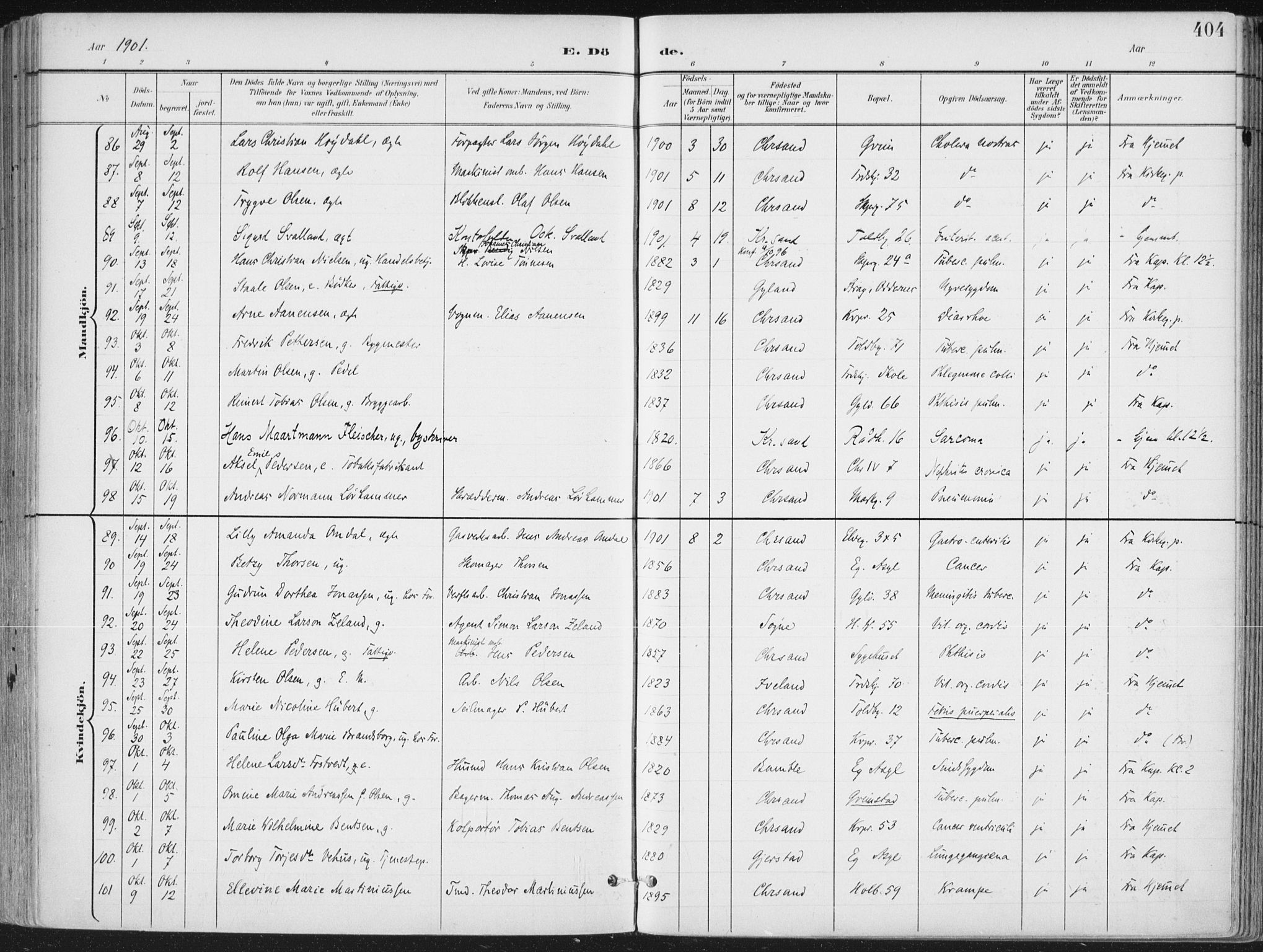 Kristiansand domprosti, AV/SAK-1112-0006/F/Fa/L0021: Parish register (official) no. A 20, 1898-1908, p. 404