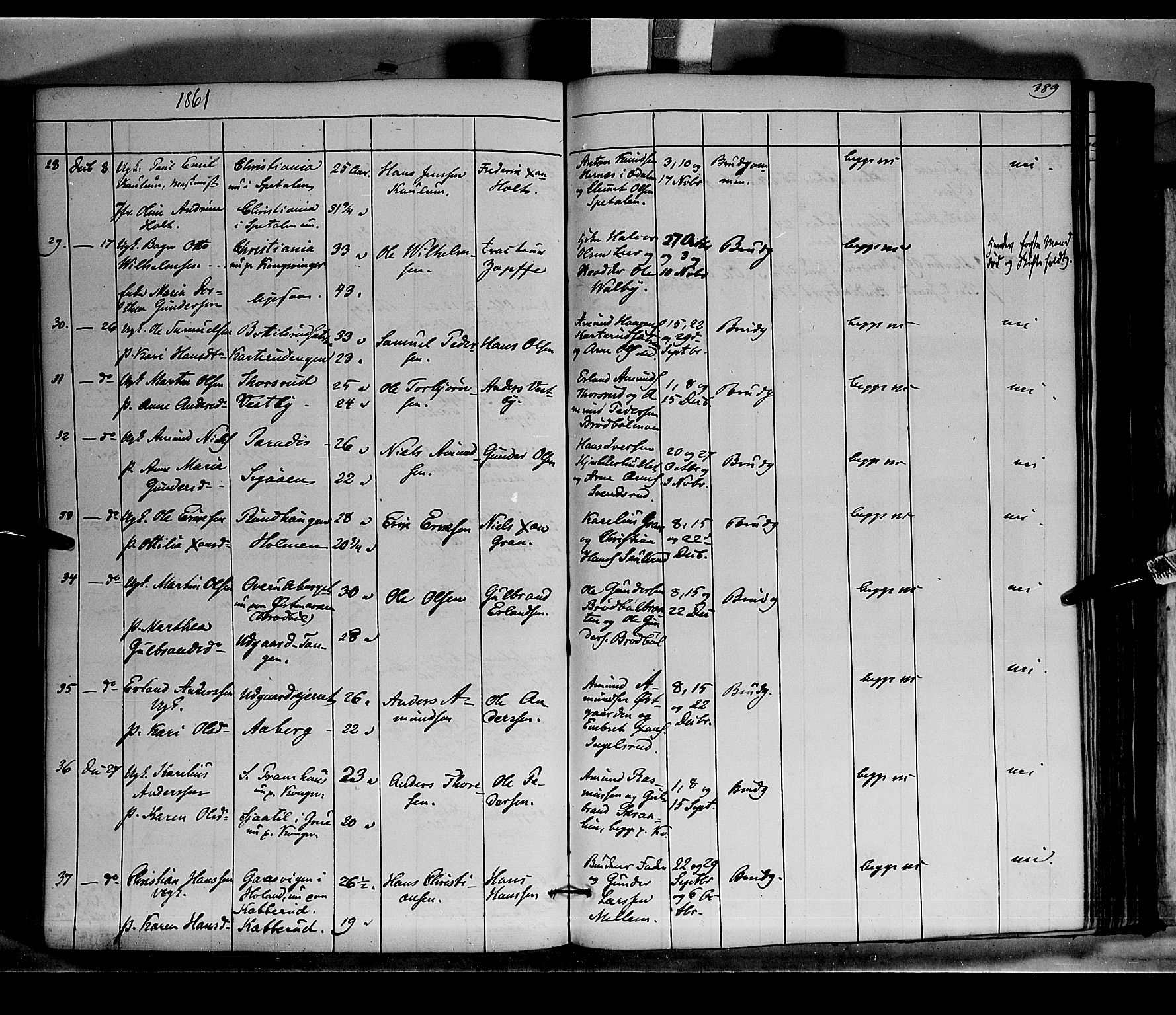 Vinger prestekontor, SAH/PREST-024/H/Ha/Haa/L0010: Parish register (official) no. 10, 1855-1861, p. 389