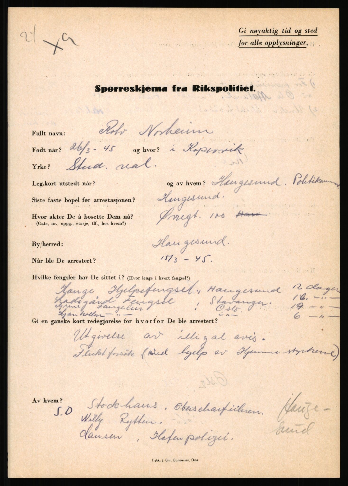 Rikspolitisjefen, AV/RA-S-1560/L/L0012: Mogensen, Øivind - Noraas, Lars, 1940-1945, p. 1098